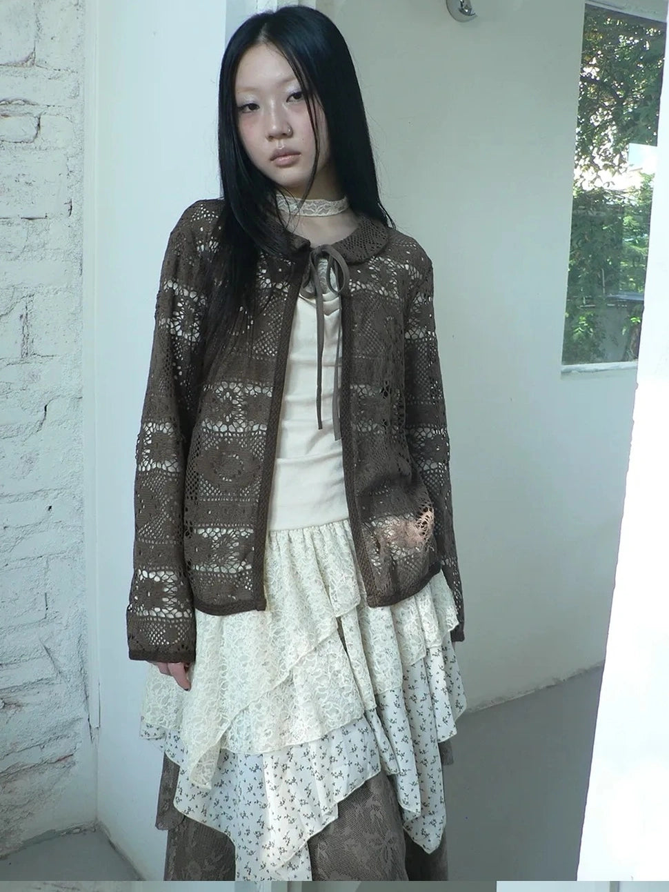 ang project Vintage Crochet Lace Long Sleeve Cardigan Cardigan