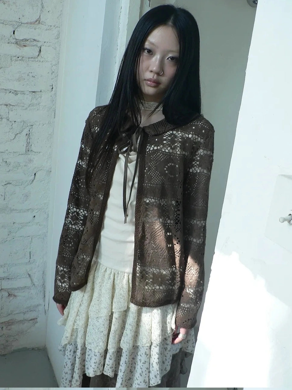 ang project Vintage Crochet Lace Long Sleeve Cardigan Cardigan