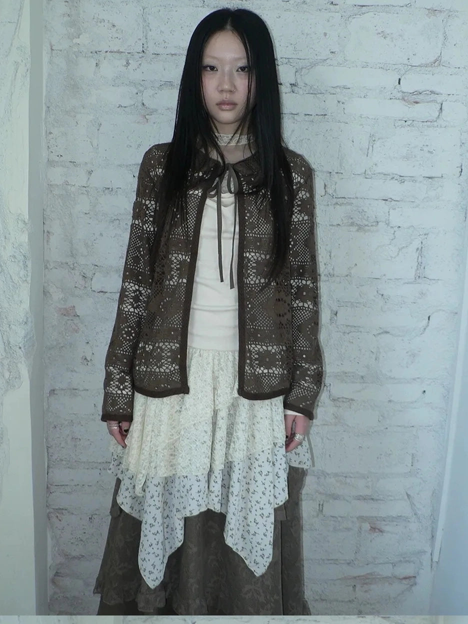 ang project Vintage Crochet Lace Long Sleeve Cardigan Cardigan