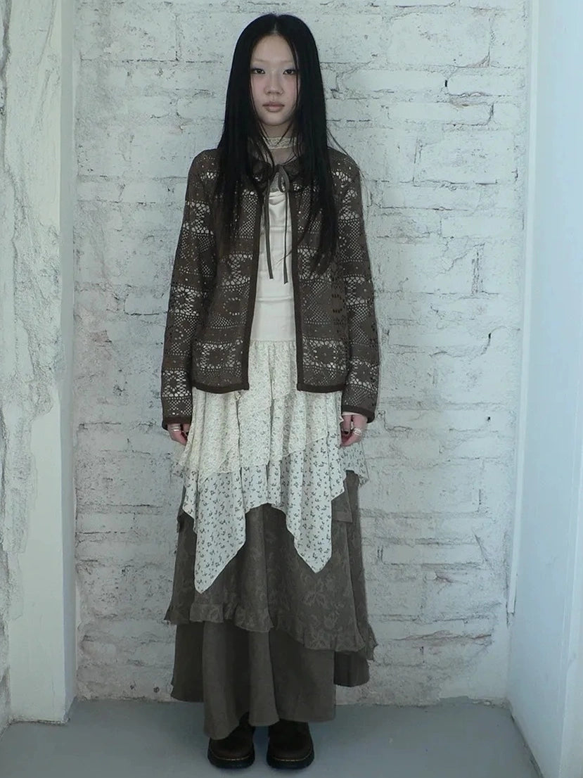 ang project Vintage Crochet Lace Long Sleeve Cardigan Cardigan