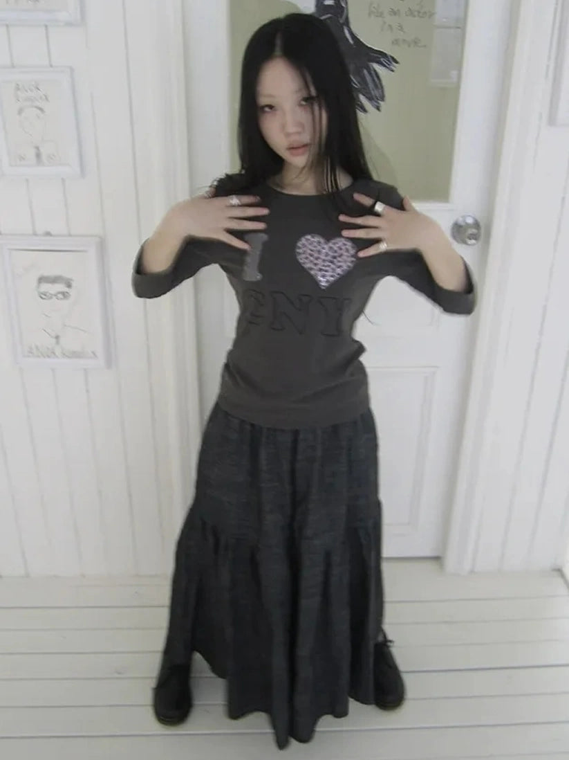 ang project Vintage Crystal Heart Print Tee T-shirt