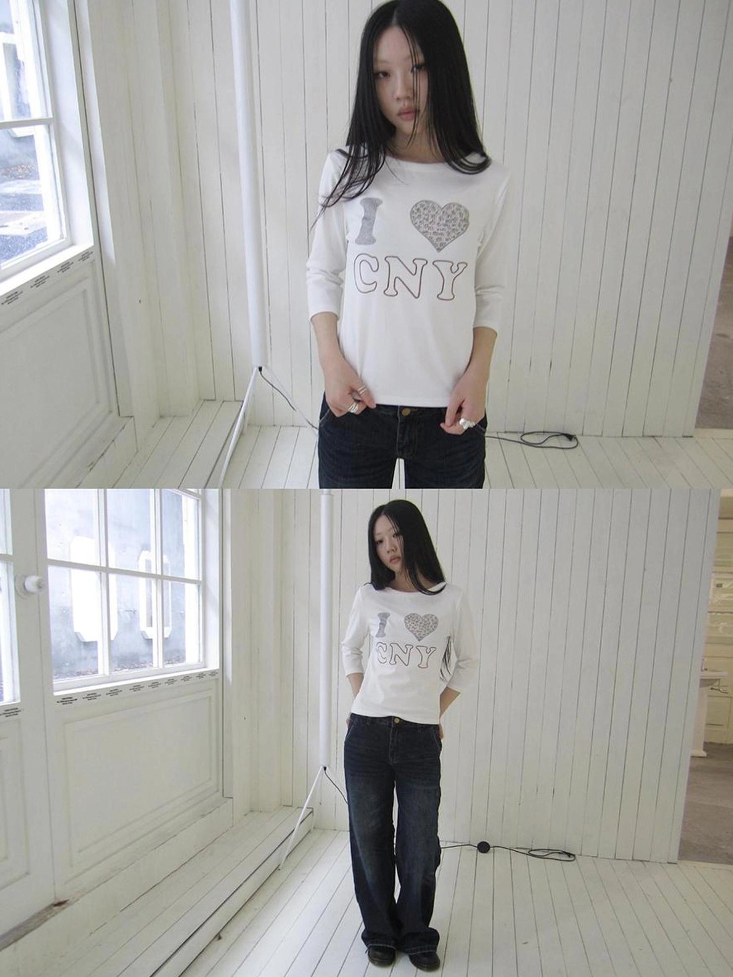 ang project Vintage Crystal Heart Print Tee T-shirt