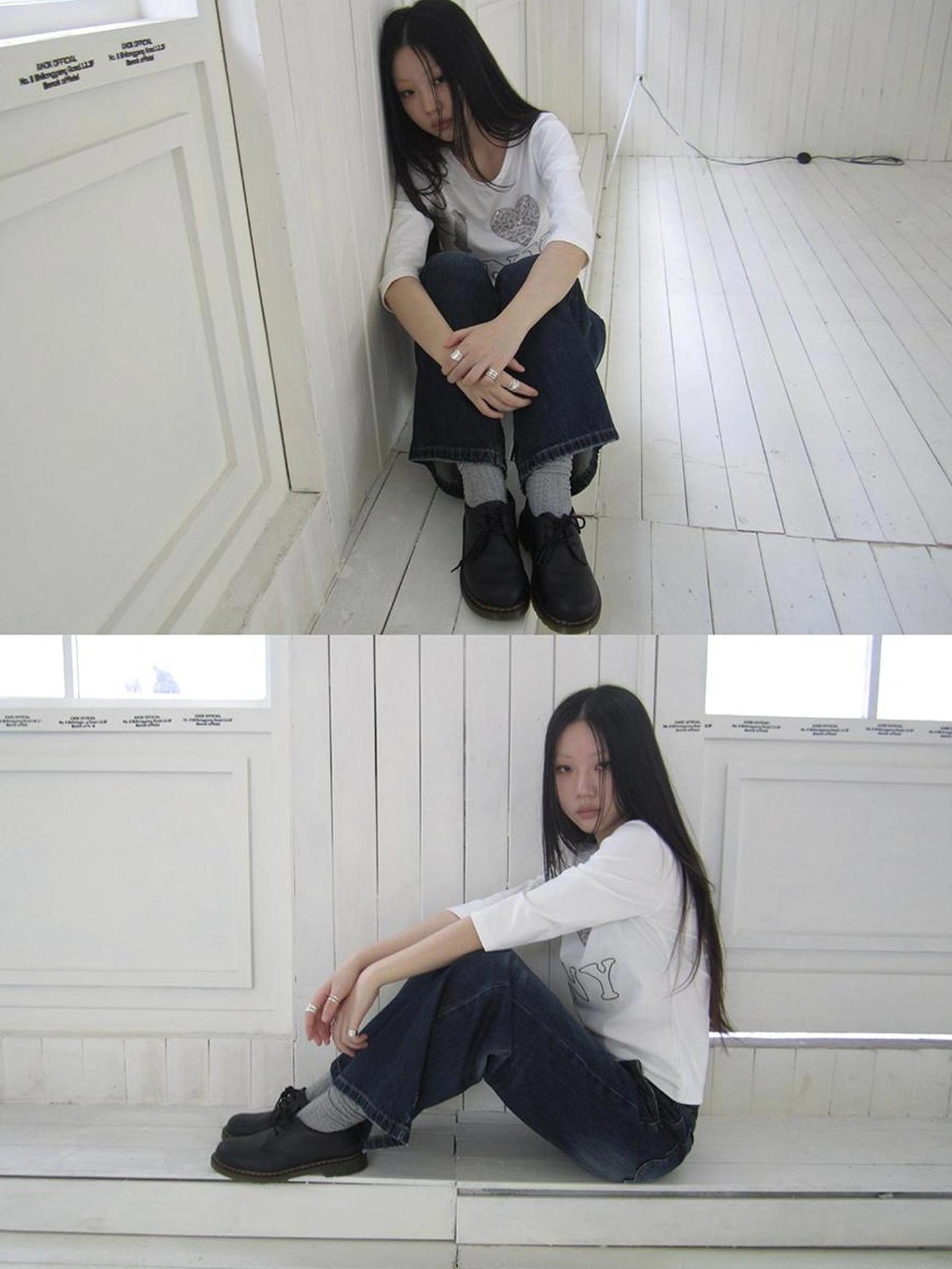 ang project Vintage Crystal Heart Print Tee T-shirt