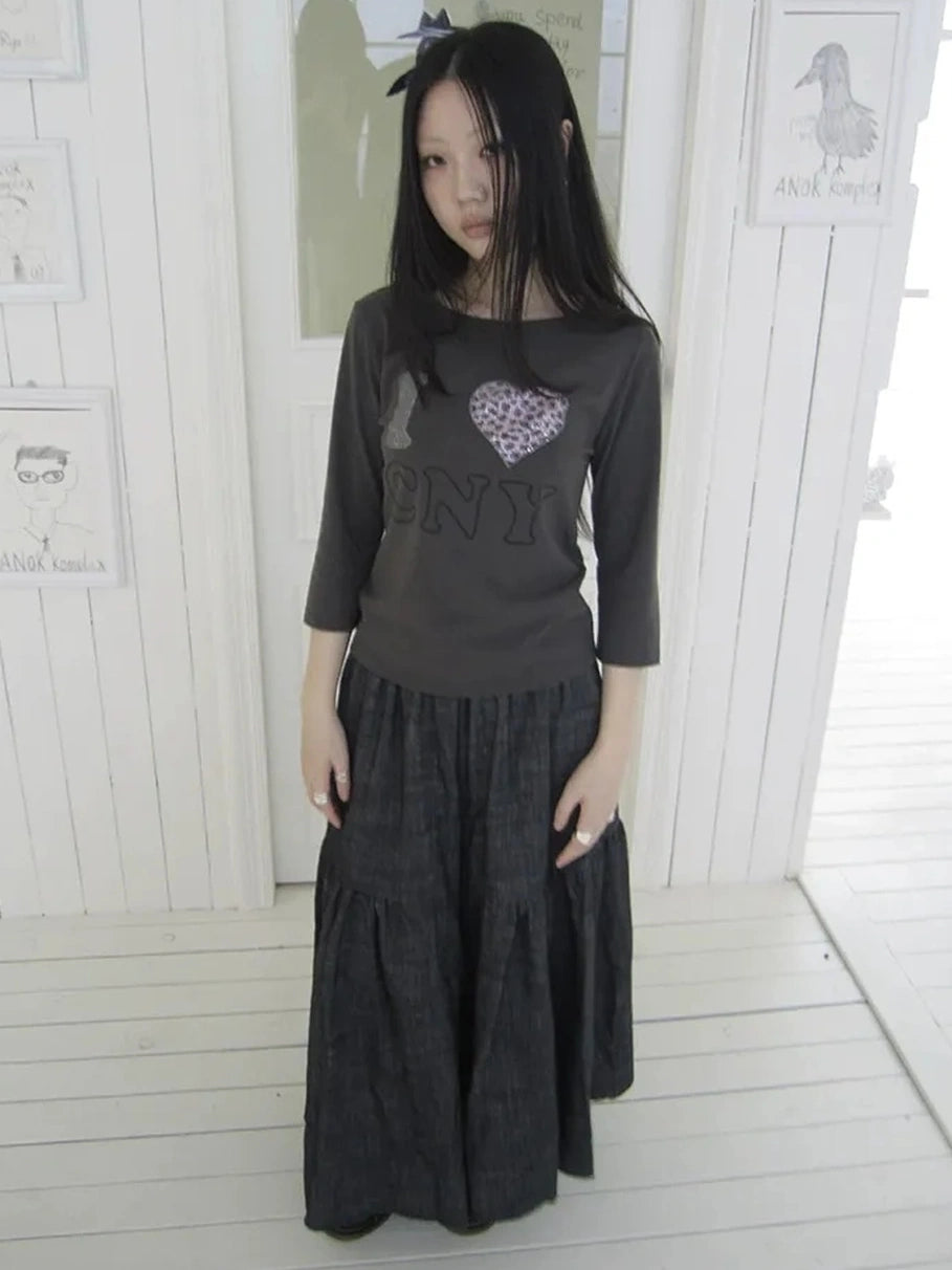 ang project Vintage Crystal Heart Print Tee T-shirt