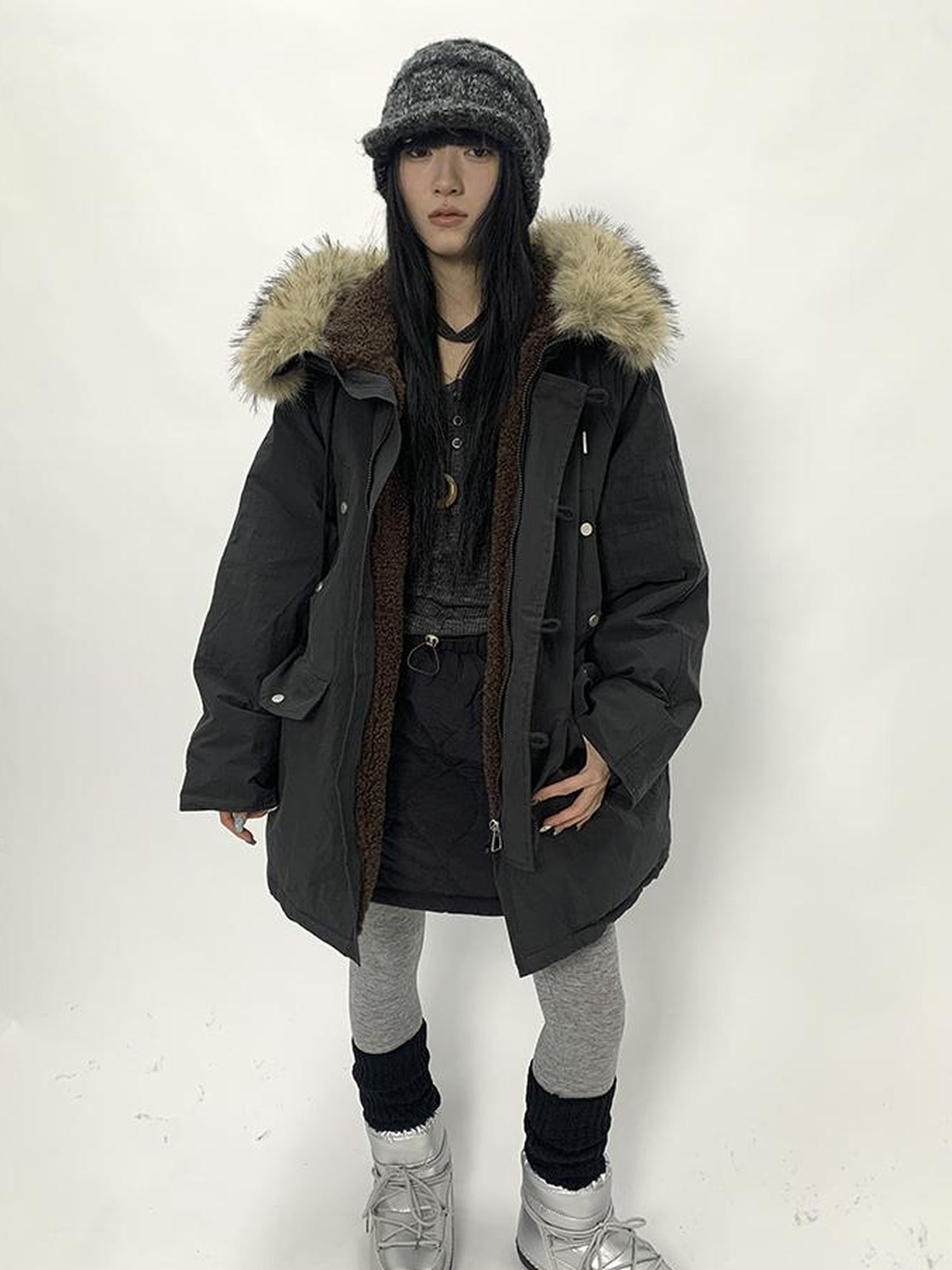 ang project Vintage Detachable Fur Hood Parka Winter Coat