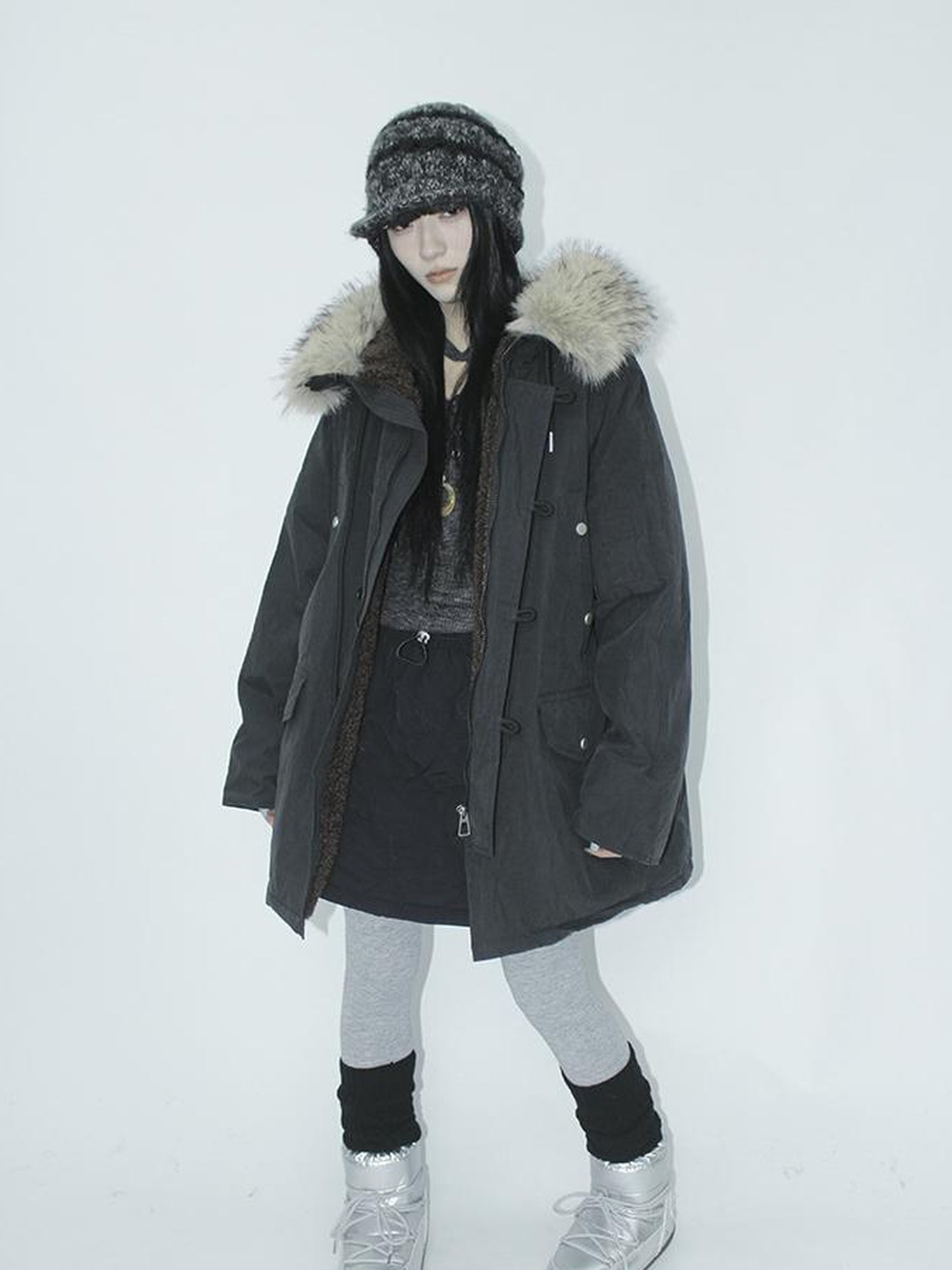 ang project Vintage Detachable Fur Hood Parka Winter Coat