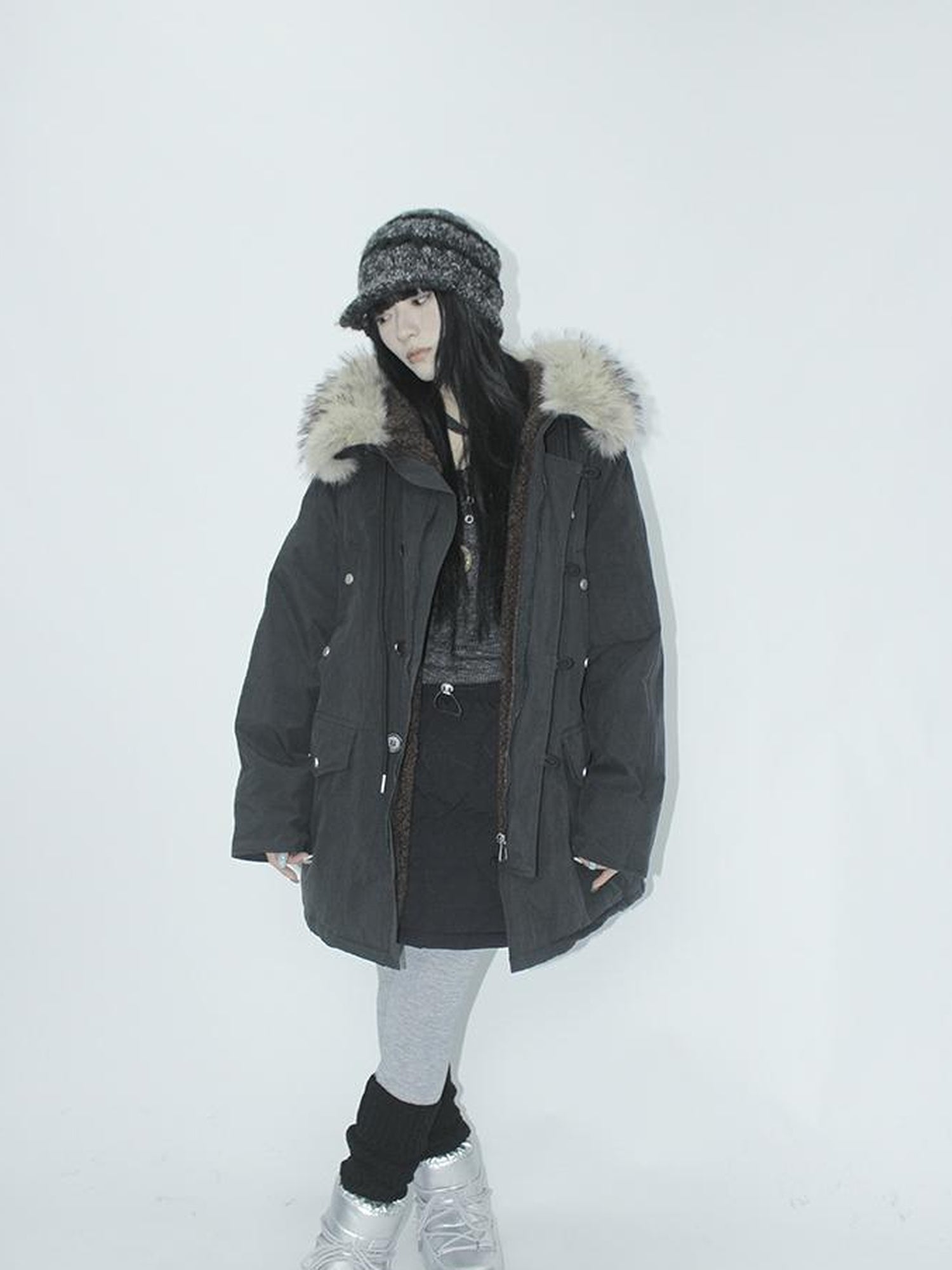ang project Vintage Detachable Fur Hood Parka Winter Coat
