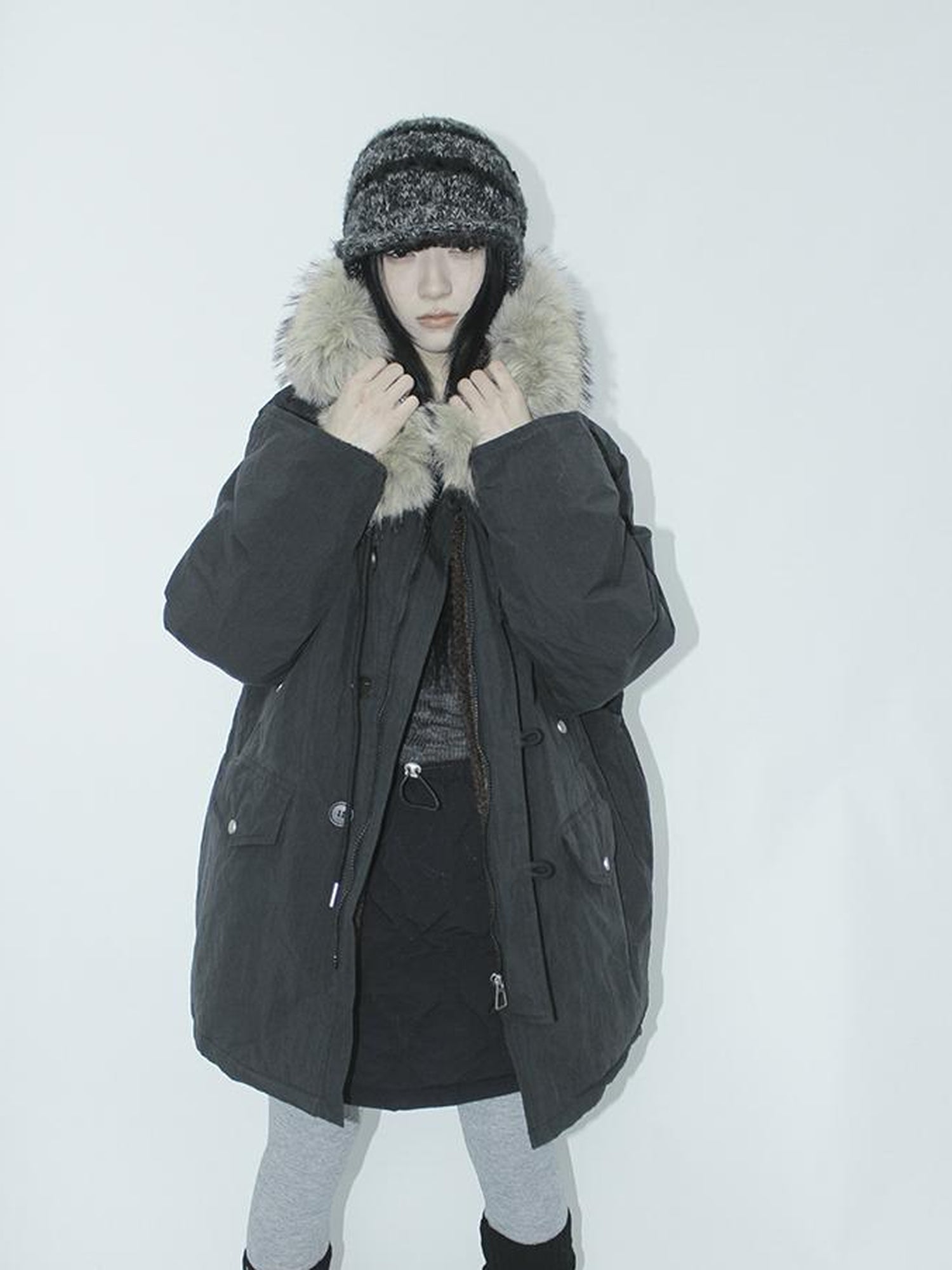 ang project Vintage Detachable Fur Hood Parka Winter Coat