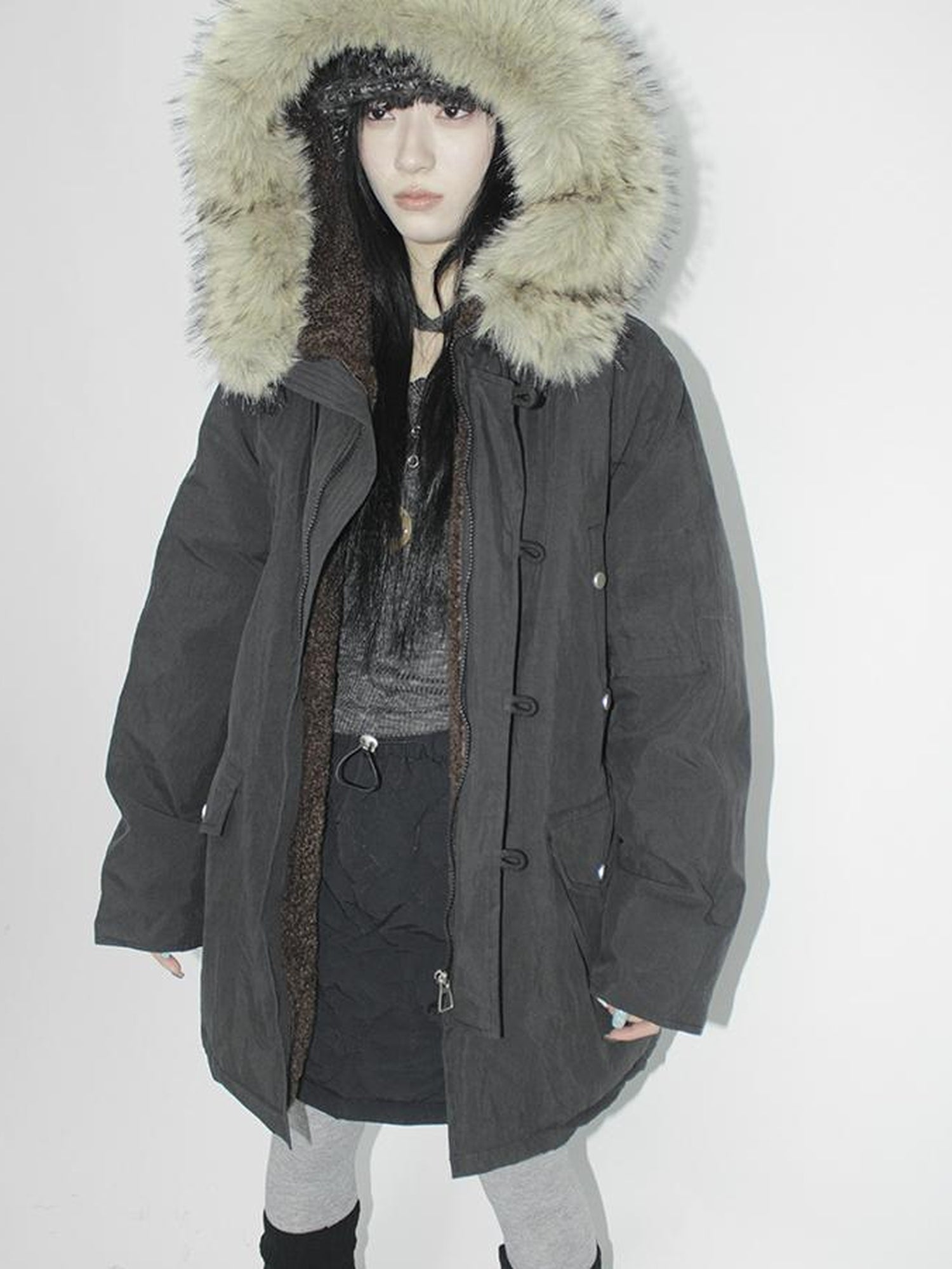ang project Vintage Detachable Fur Hood Parka Winter Coat