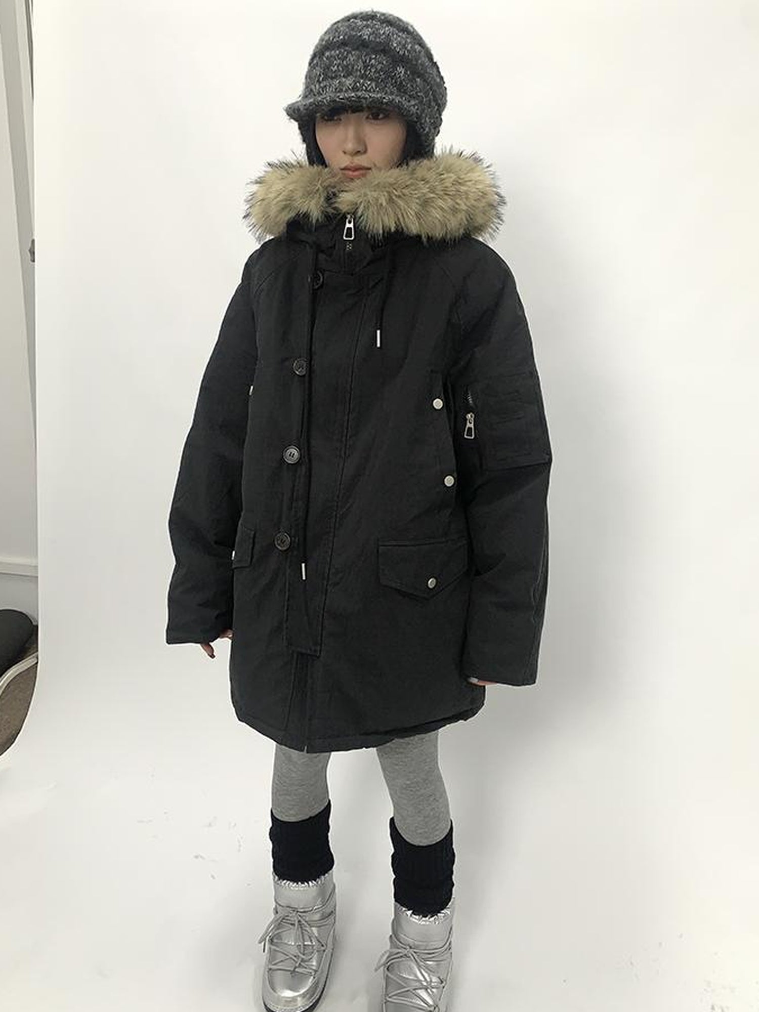 ang project Vintage Detachable Fur Hood Parka Winter Coat