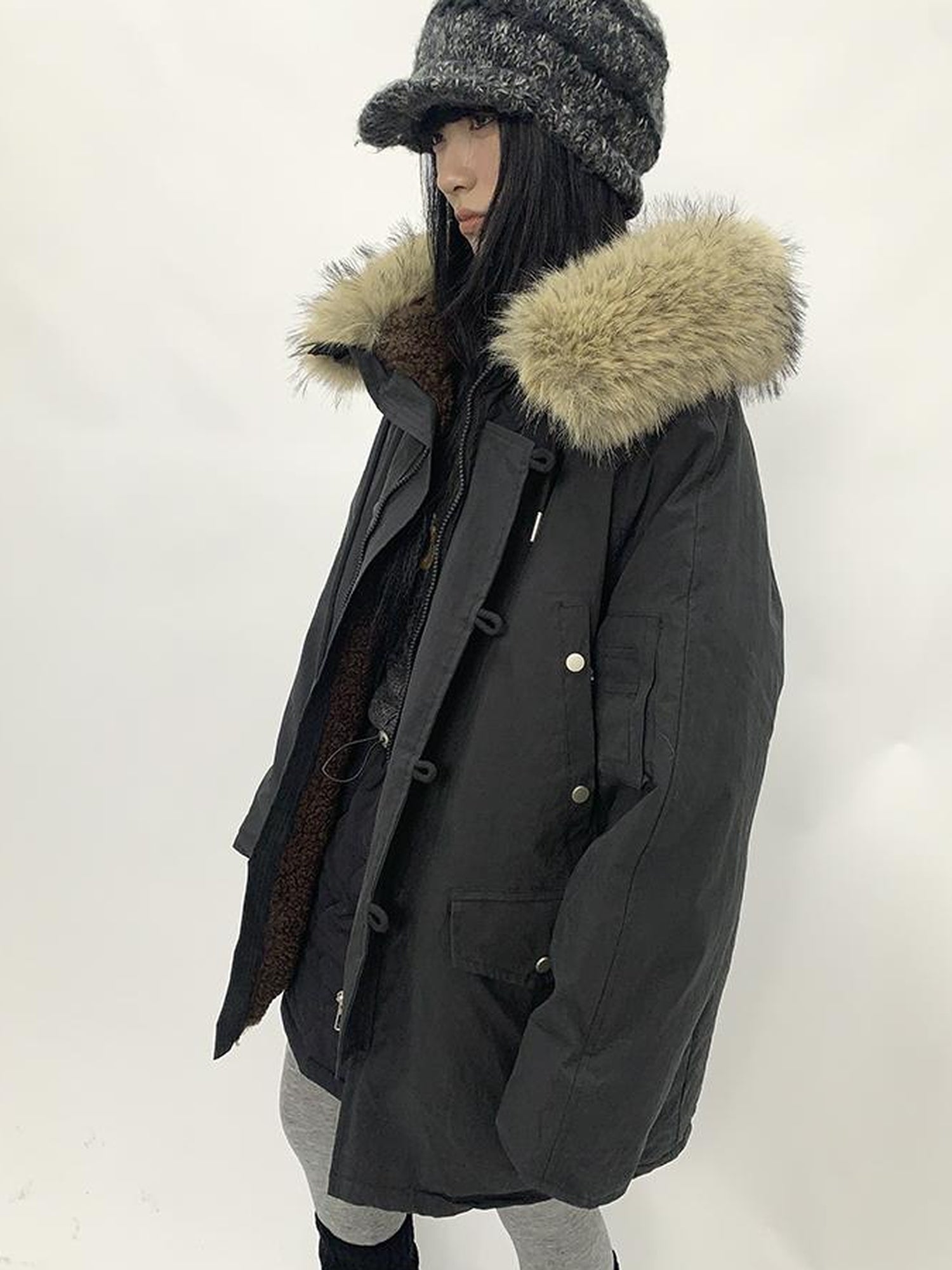 ang project Vintage Detachable Fur Hood Parka Winter Coat