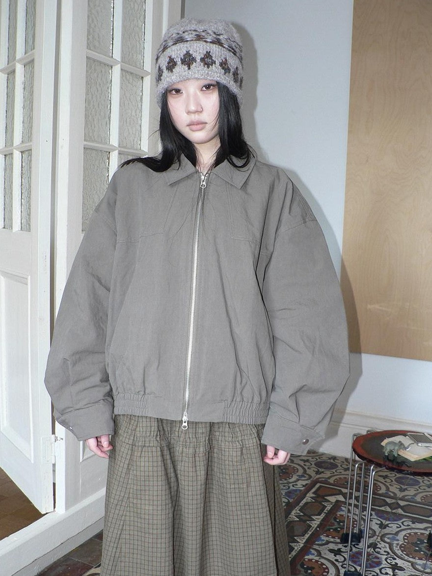 ang project Vintage Distressed Turndown Collar Zipper Elastic Hem Women&