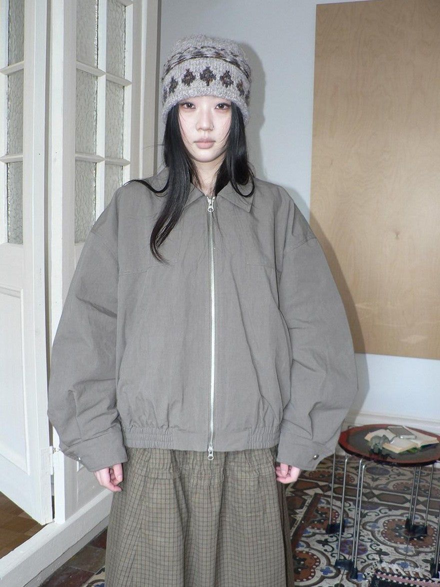 ang project Vintage Distressed Turndown Collar Zipper Elastic Hem Women&