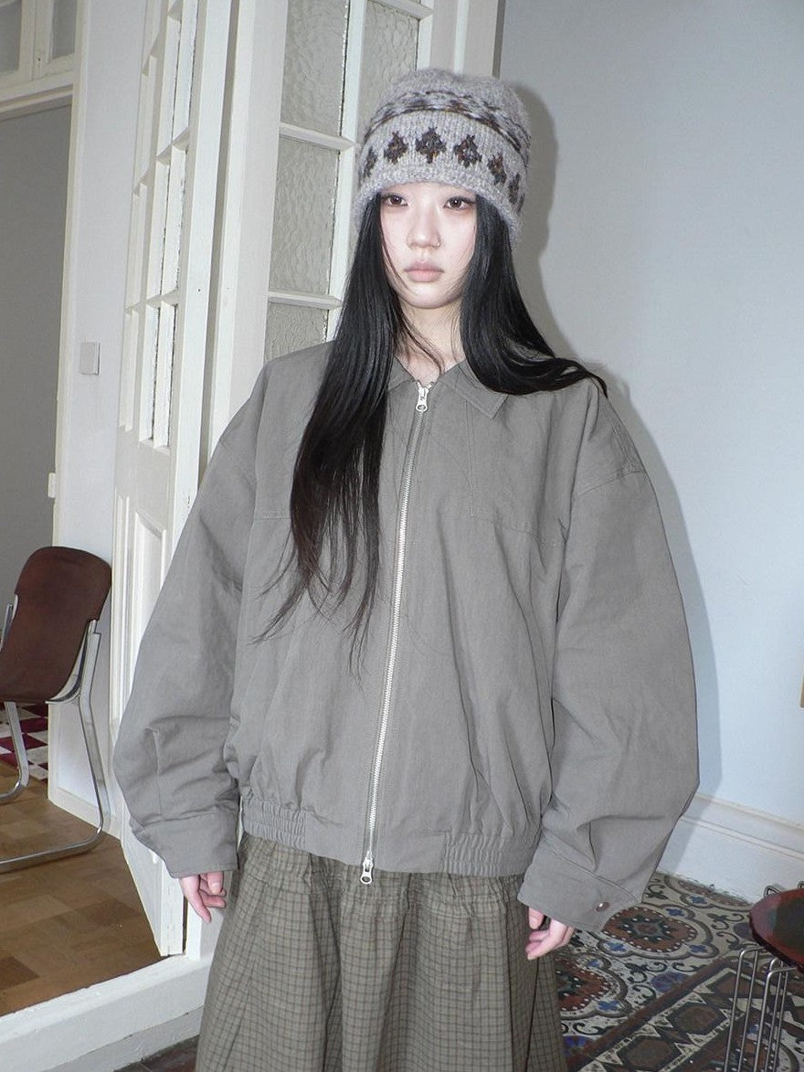 ang project Vintage Distressed Turndown Collar Zipper Elastic Hem Women&