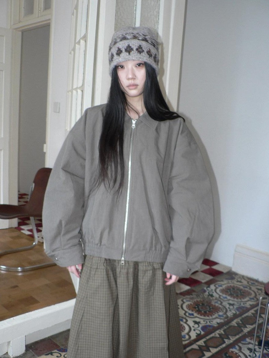 ang project Vintage Distressed Turndown Collar Zipper Elastic Hem Women&