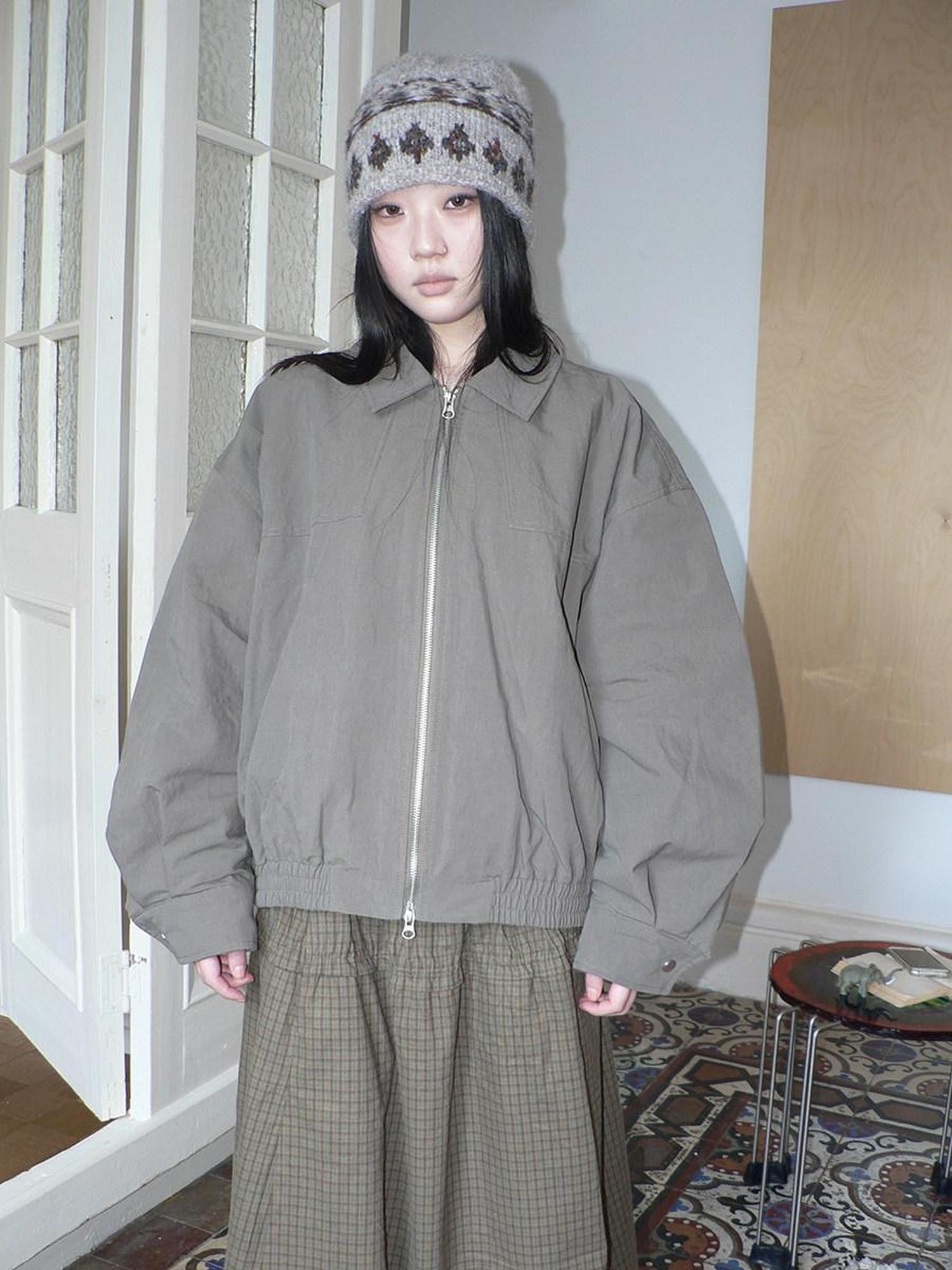 ang project Vintage Distressed Turndown Collar Zipper Elastic Hem Women&