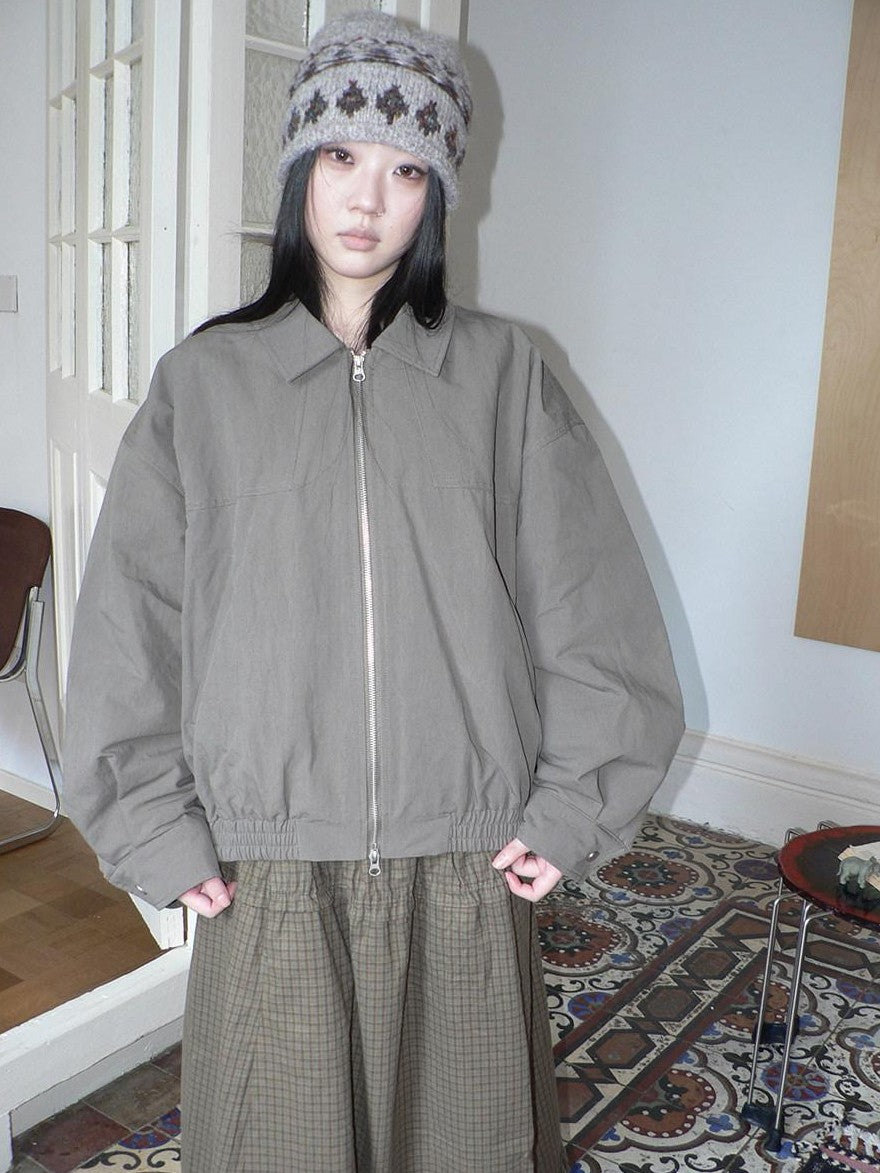 ang project Vintage Distressed Turndown Collar Zipper Elastic Hem Women&