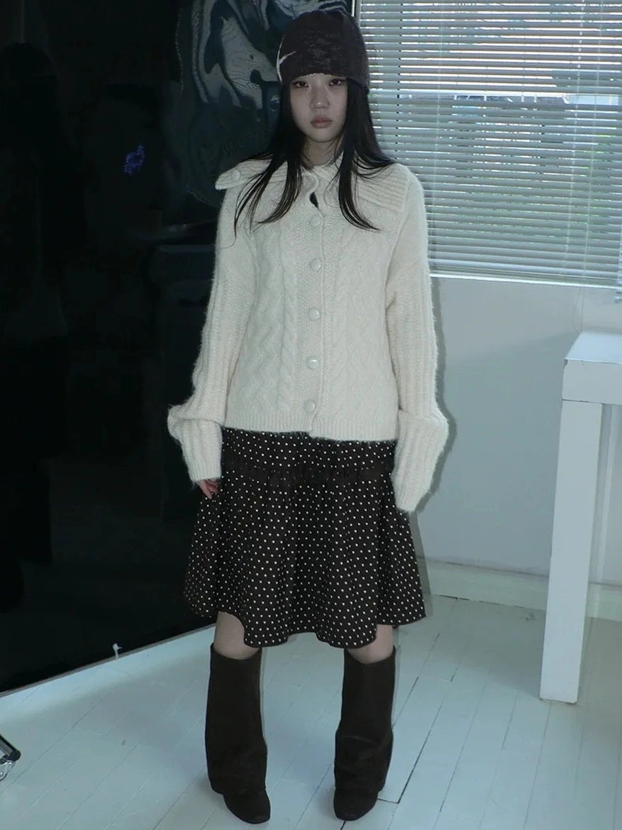 ang project Vintage Dot Print A Line Skirt With Lace Trim Skirt