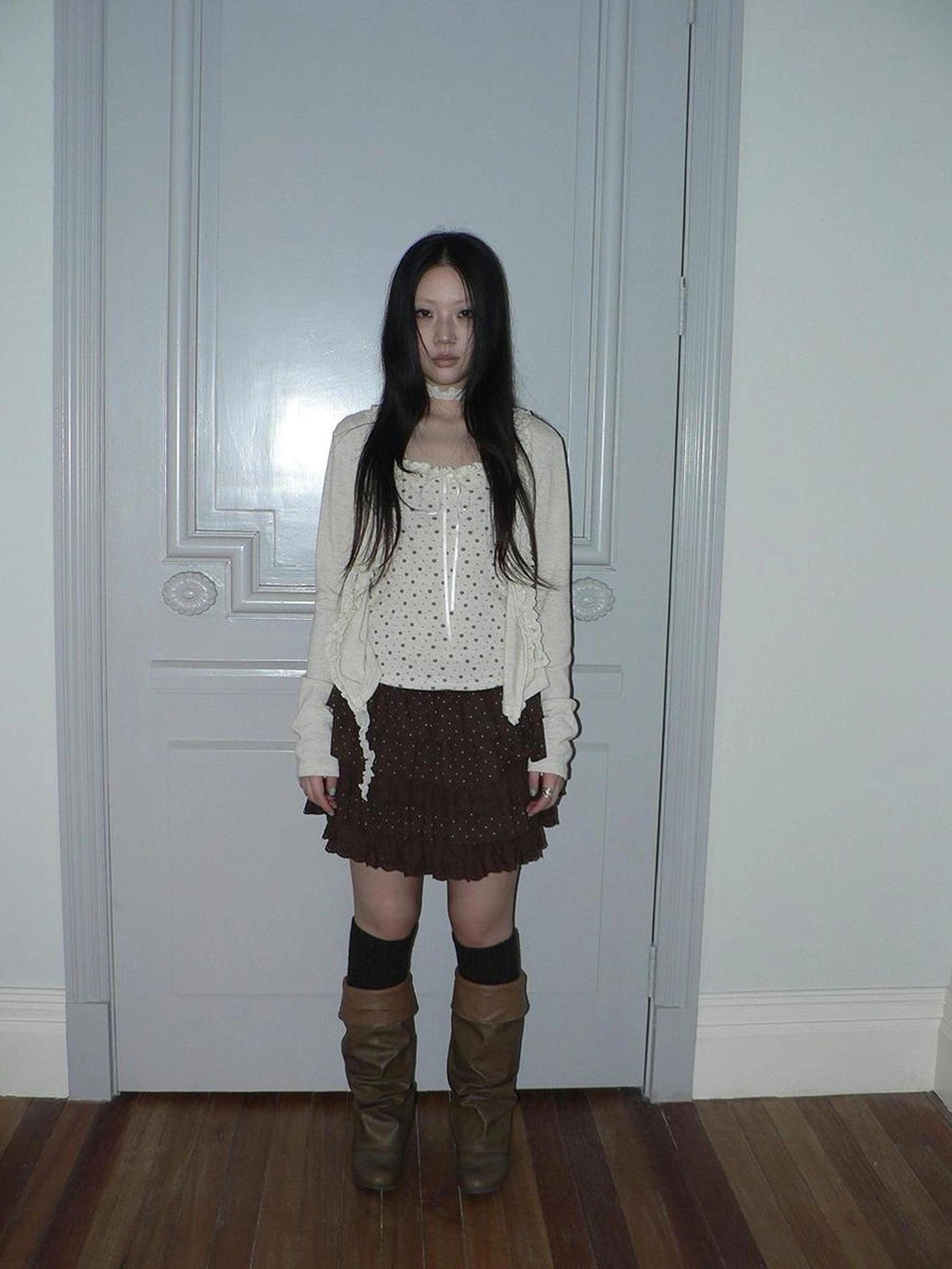 ang project Vintage Dot Print Lace Trim Tiered Mini Skirt Skirt