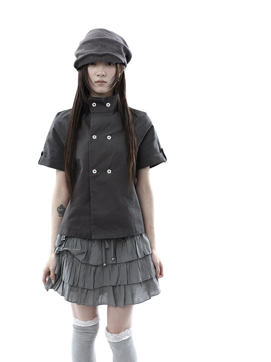 ang project Vintage Double Row Button Stand Collar Women&