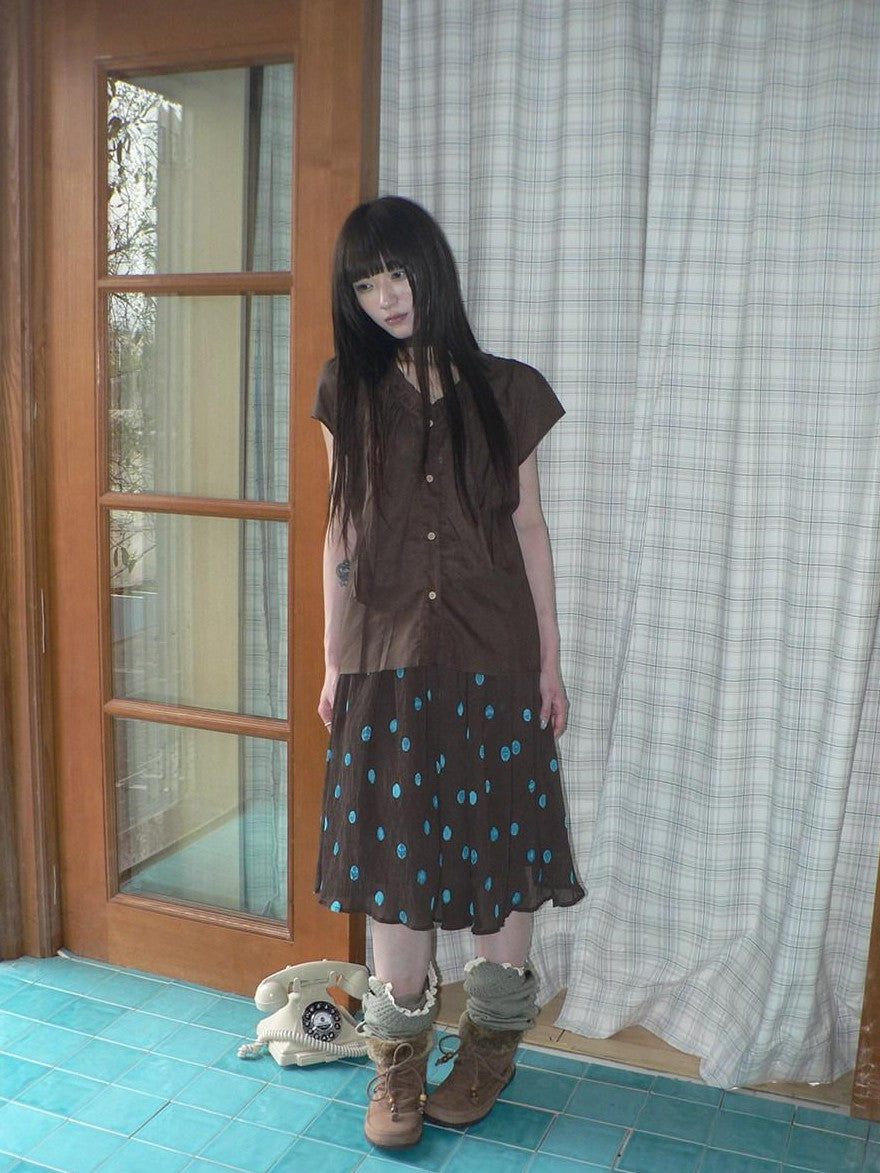 ang project Vintage Drape Contrast Polka Dot Print Elastic Waist Women&