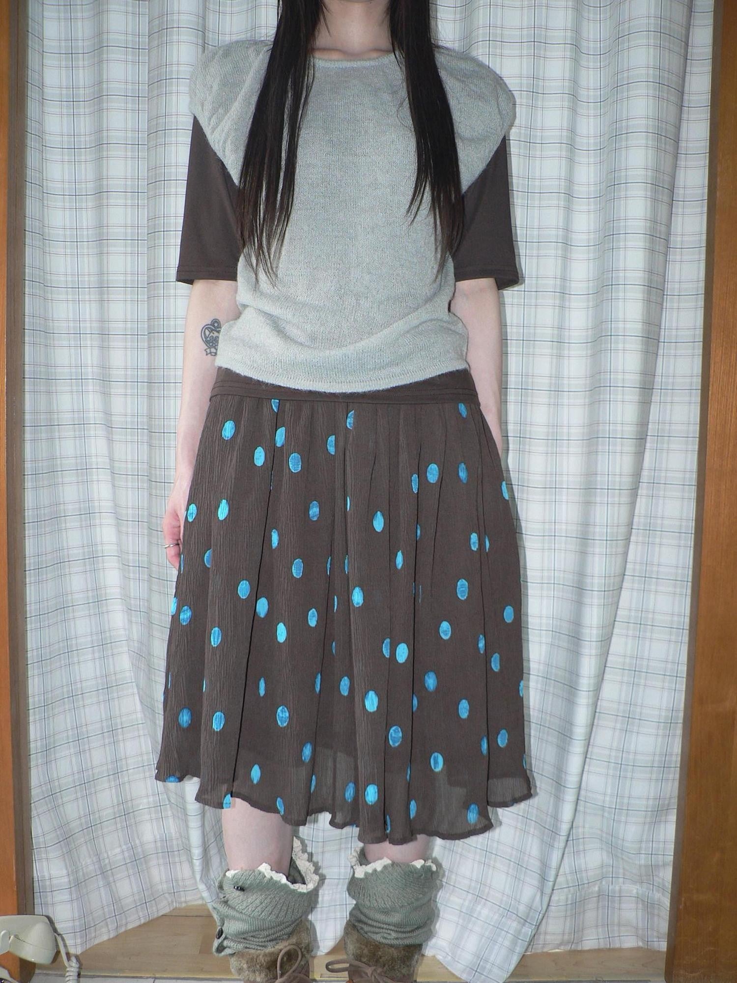 ang project Vintage Drape Contrast Polka Dot Print Elastic Waist Women&