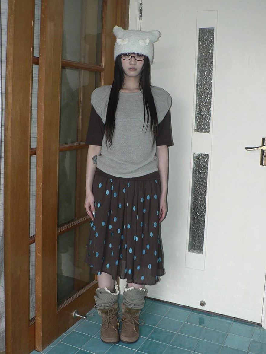 ang project Vintage Drape Contrast Polka Dot Print Elastic Waist Women&