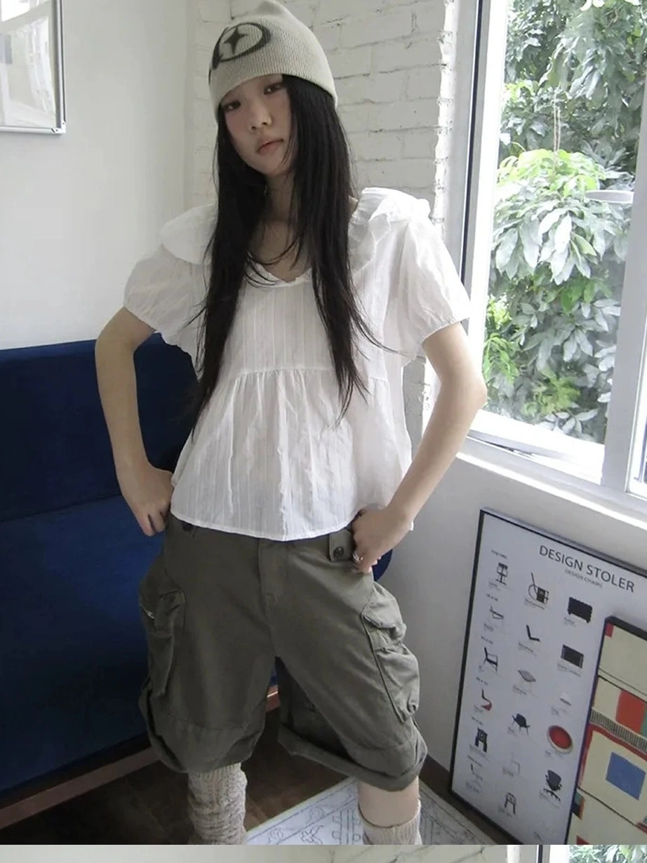 ang project Vintage Embroidered Sheer Sailor Collar Blouse Shirts