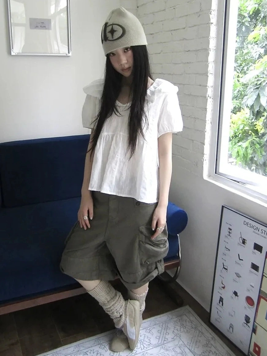 ang project Vintage Embroidered Sheer Sailor Collar Blouse Shirts