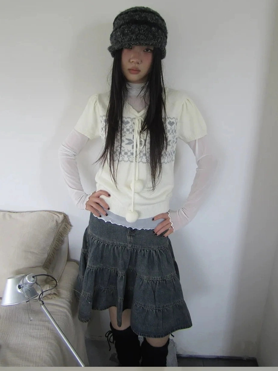 ang project Vintage Ethnic Jacquard Tie Front Knit Top Cardigan