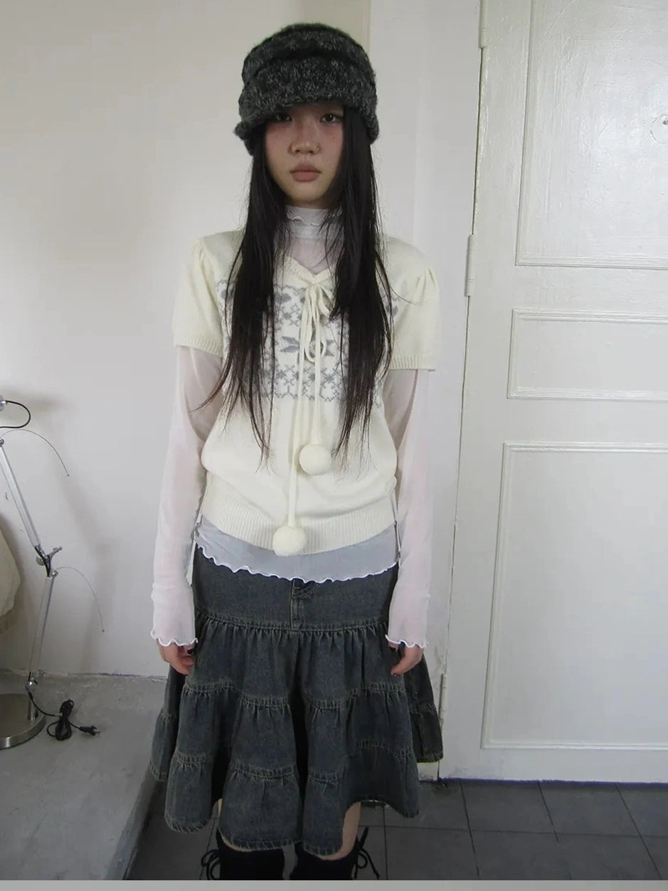 ang project Vintage Ethnic Jacquard Tie Front Knit Top Cardigan