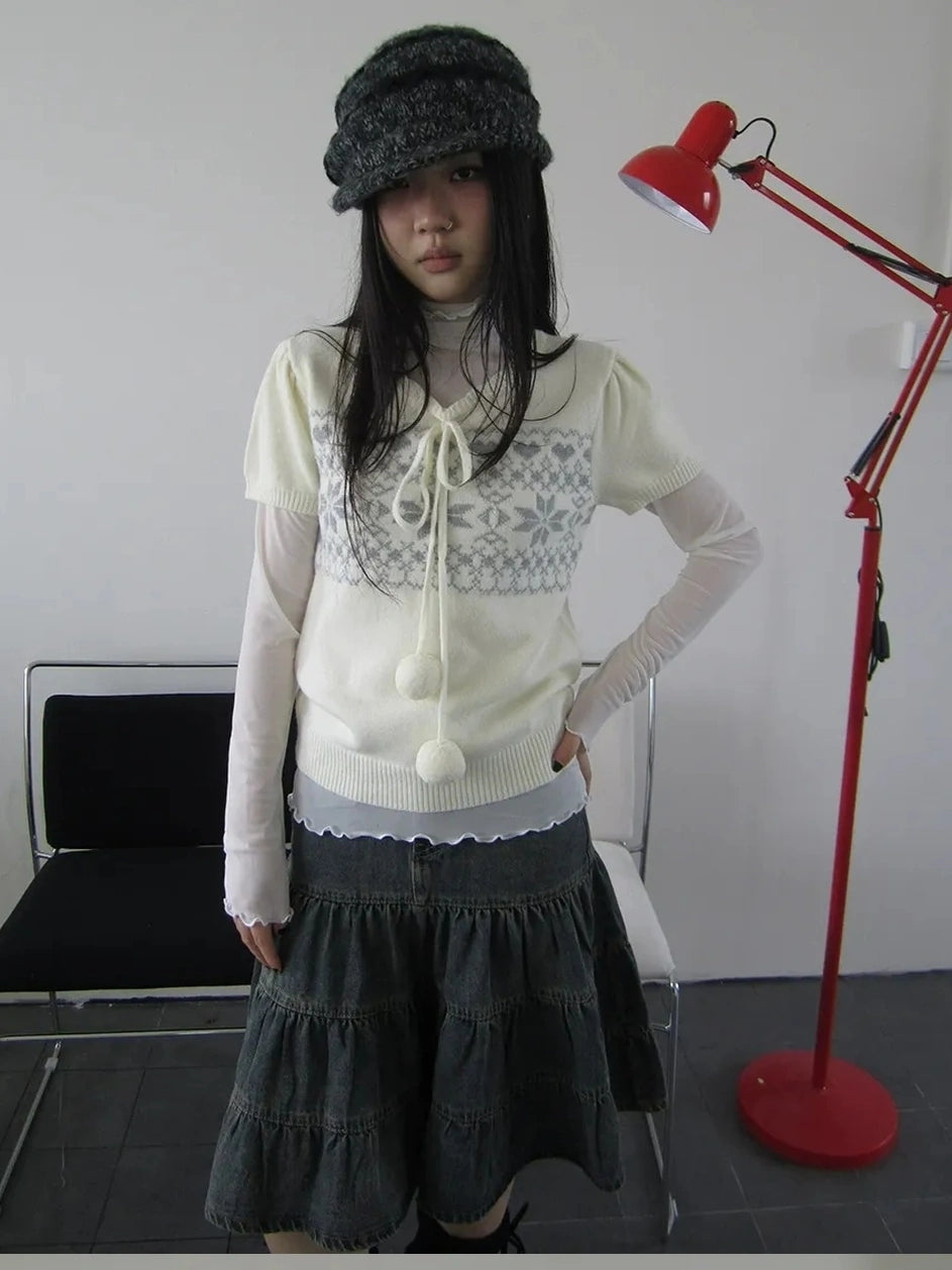 ang project Vintage Ethnic Jacquard Tie Front Knit Top Cardigan