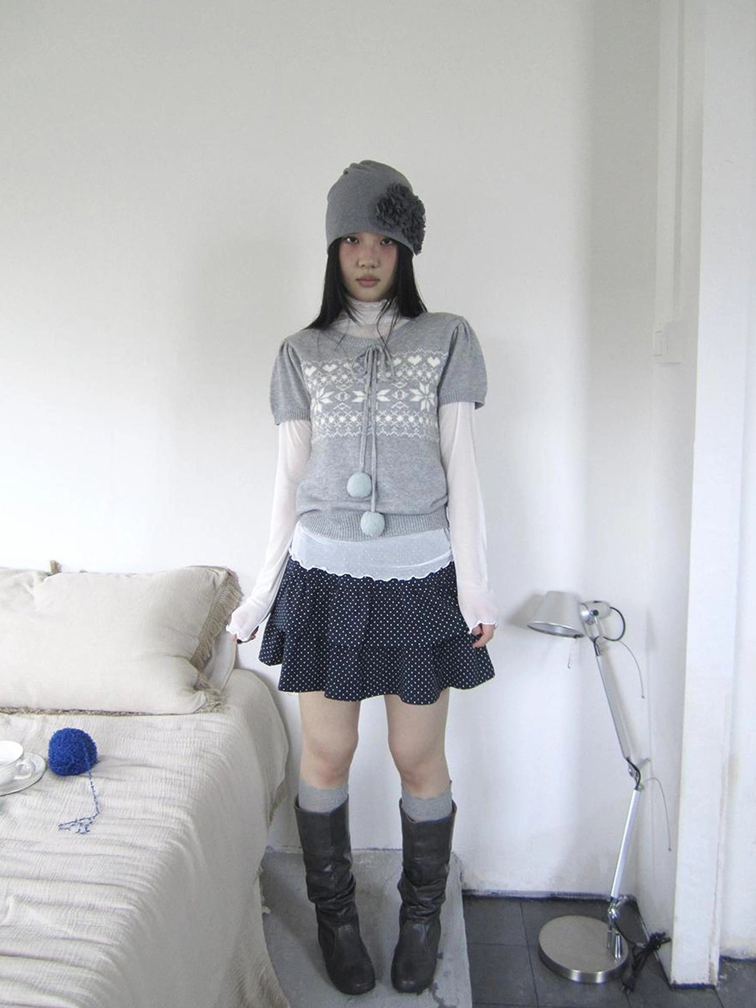 ang project Vintage Ethnic Jacquard Tie Front Knit Top Cardigan