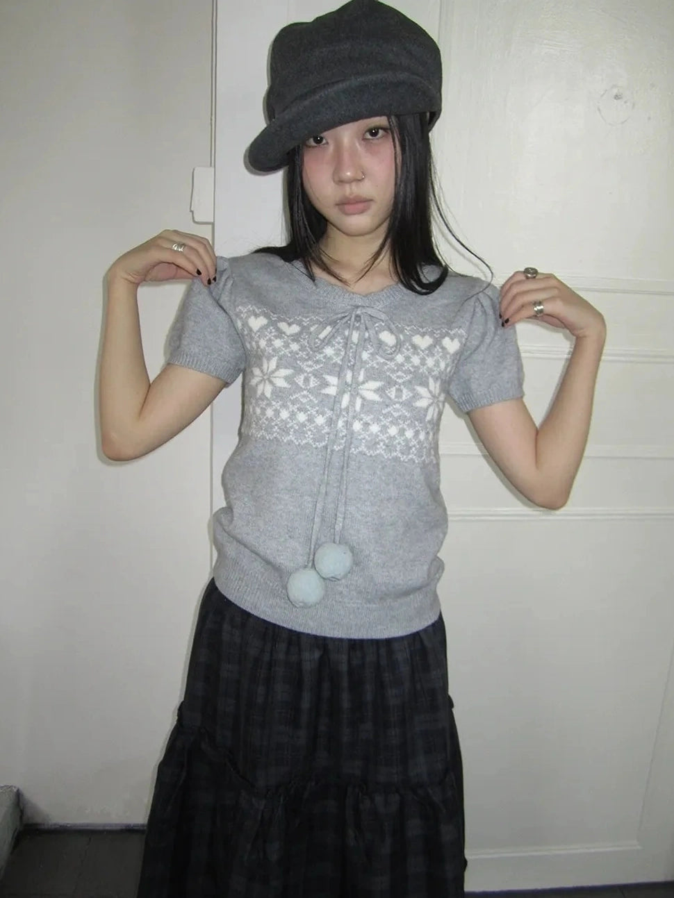 ang project Vintage Ethnic Jacquard Tie Front Knit Top Cardigan