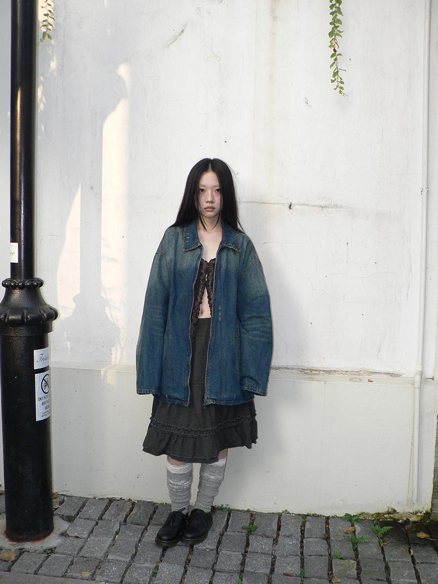 ang project Vintage Faded Distressed Loose Fit Denim Jacket Jacket