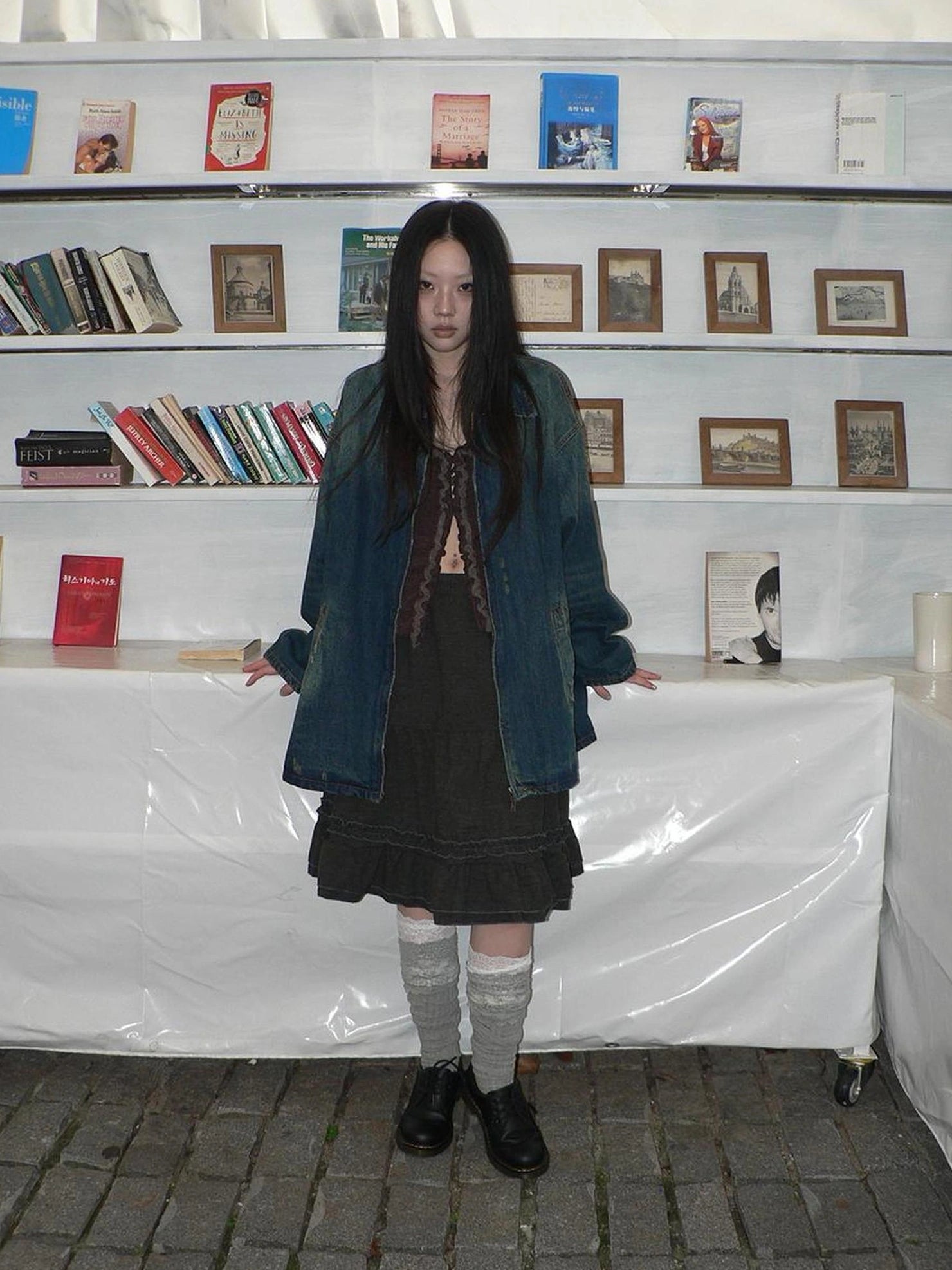 ang project Vintage Faded Distressed Loose Fit Denim Jacket Jacket