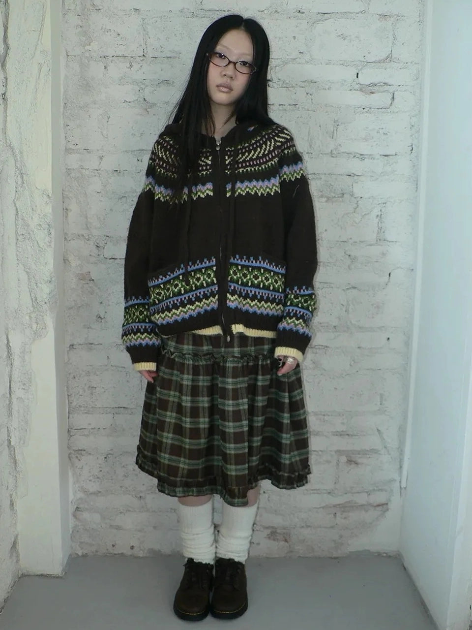 ang project Vintage Fair Isle Zip Up Hooded Cardigan Sweater