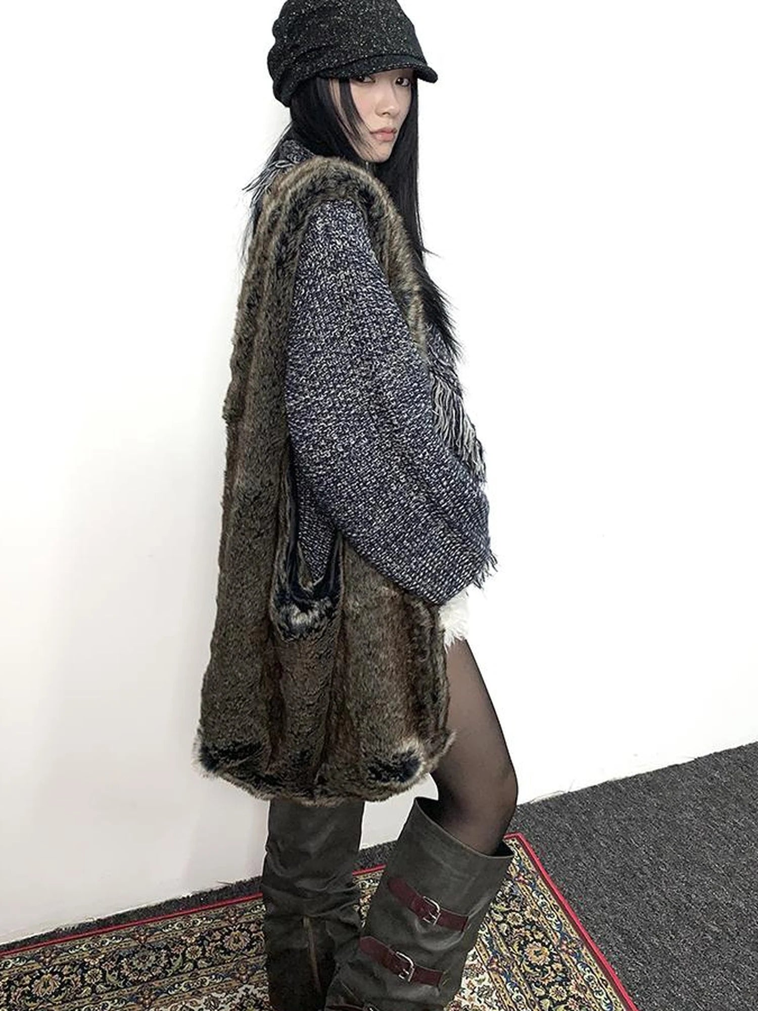 Vintage Faux Fur Shoulder Bag Large Capacity Fluffy Crossbody