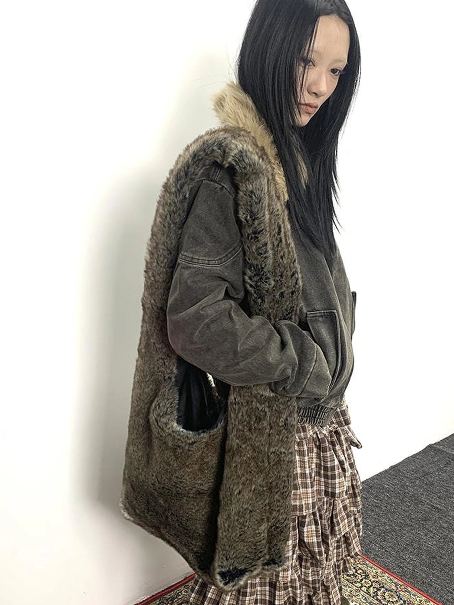 Vintage Faux Fur Shoulder Bag Large Capacity Fluffy Crossbody