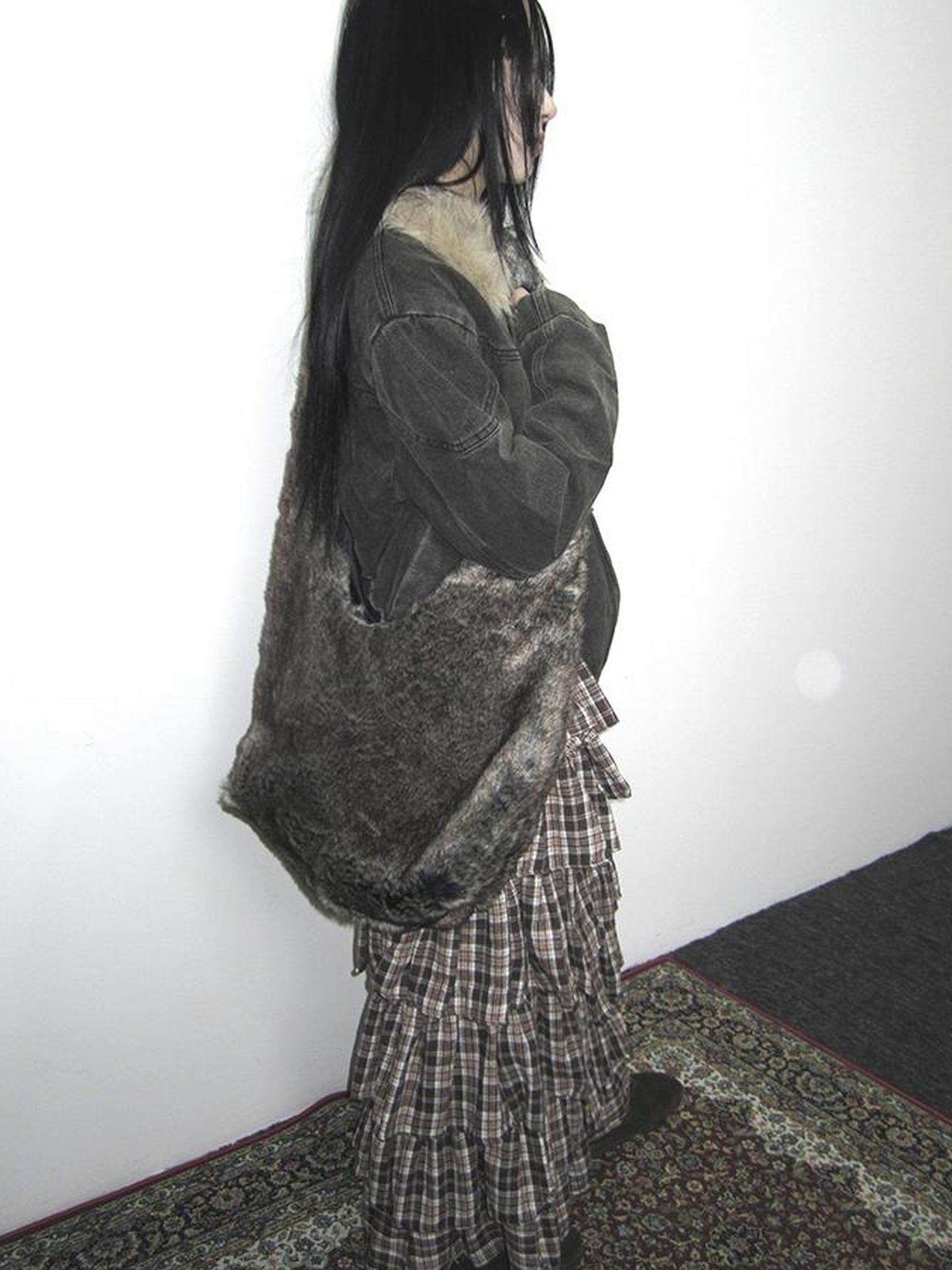 ang project Vintage Faux Fur Shoulder Bag Large Capacity Fluffy Crossbody