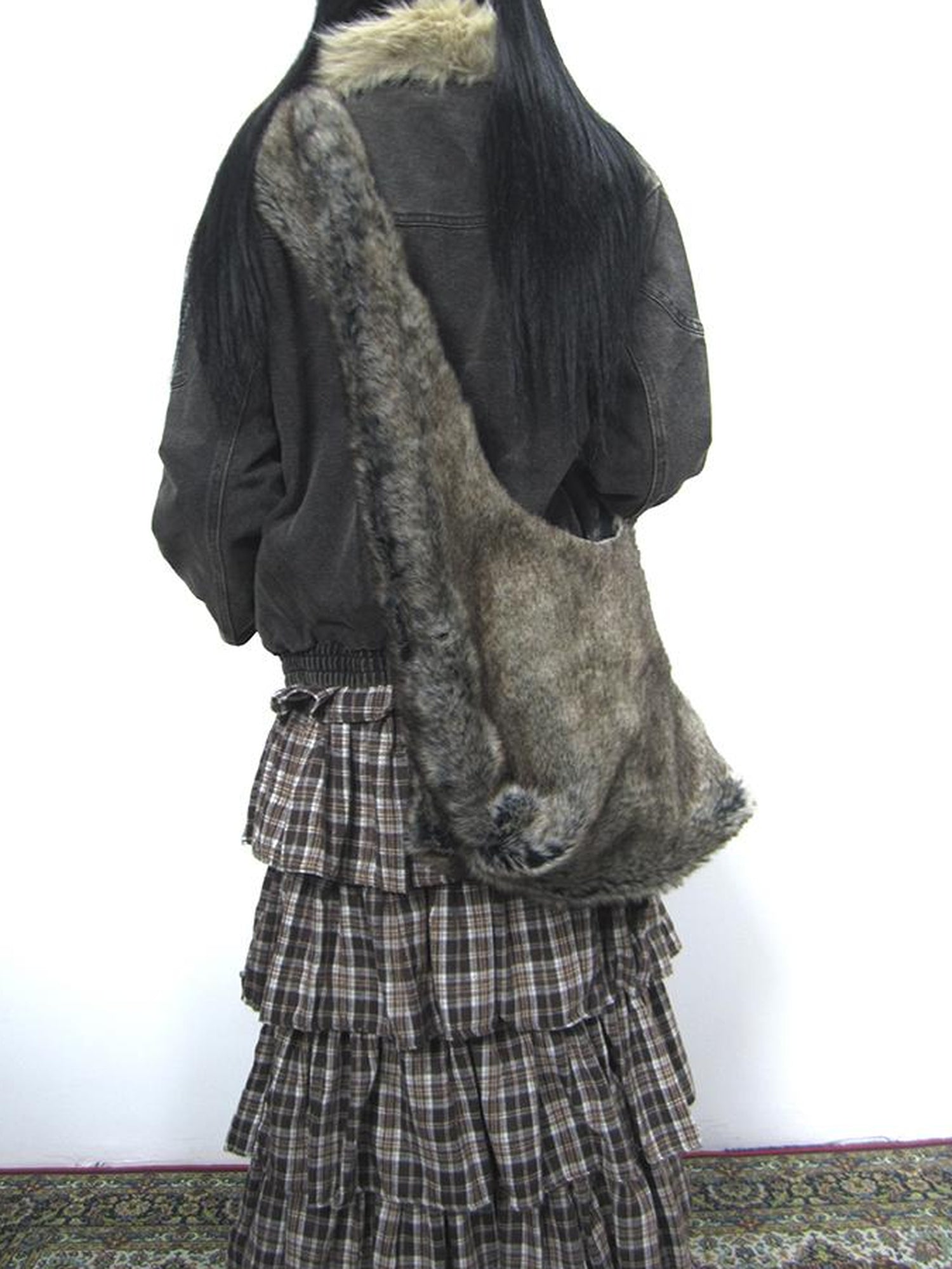 ang project Vintage Faux Fur Shoulder Bag Large Capacity Fluffy Crossbody