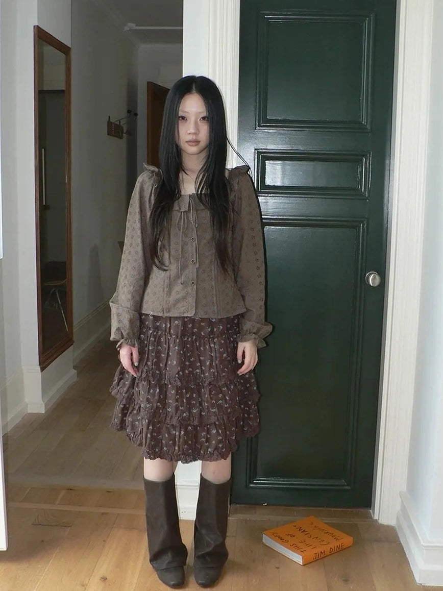 ang project Vintage Floral Embroidered Lace Bubble Sleeve Blouse Shirts