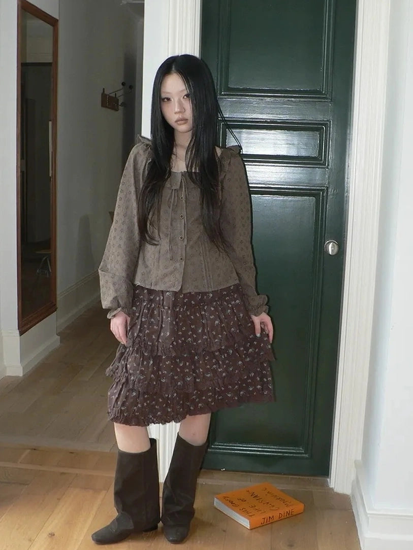 ang project Vintage Floral Embroidered Lace Bubble Sleeve Blouse Shirts