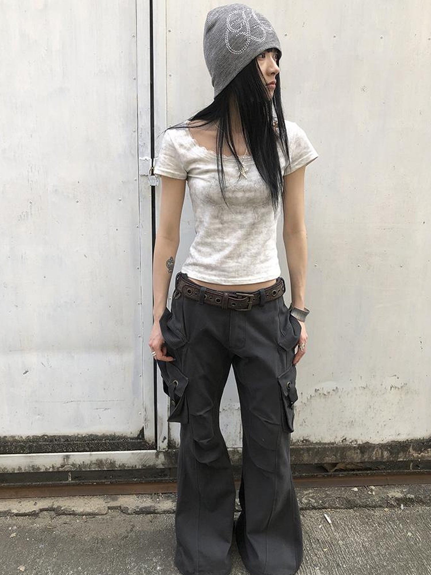 Updateang project Vintage Floral Lace Collar Stretch Slim Tee