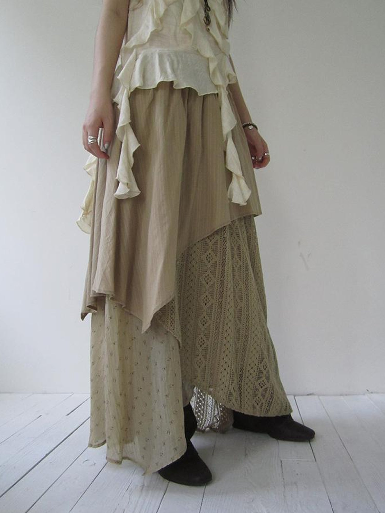 ang project Vintage Floral Patchwork Skirt With Elastic Waist