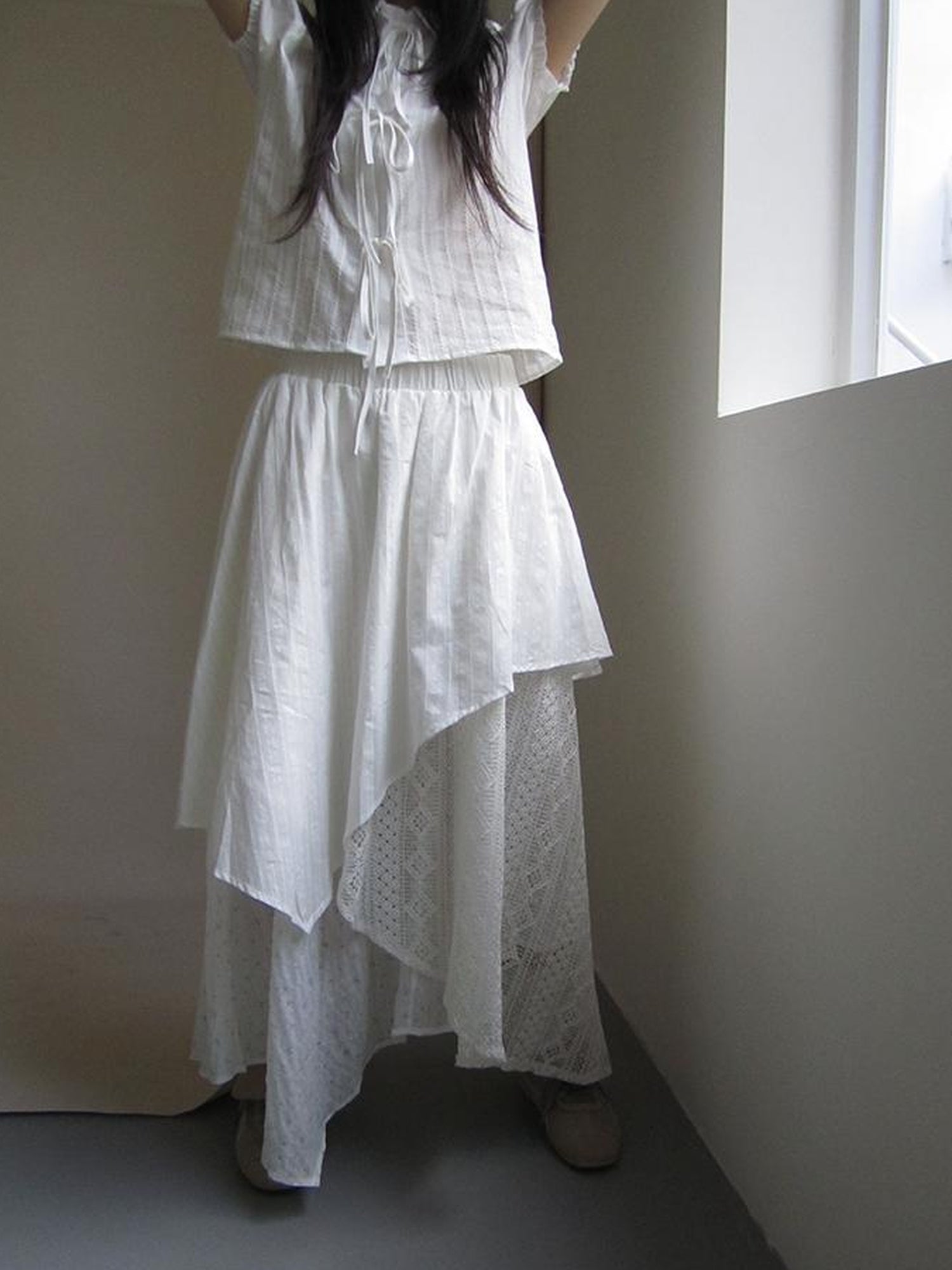 ang project Vintage Floral Patchwork Skirt With Elastic Waist