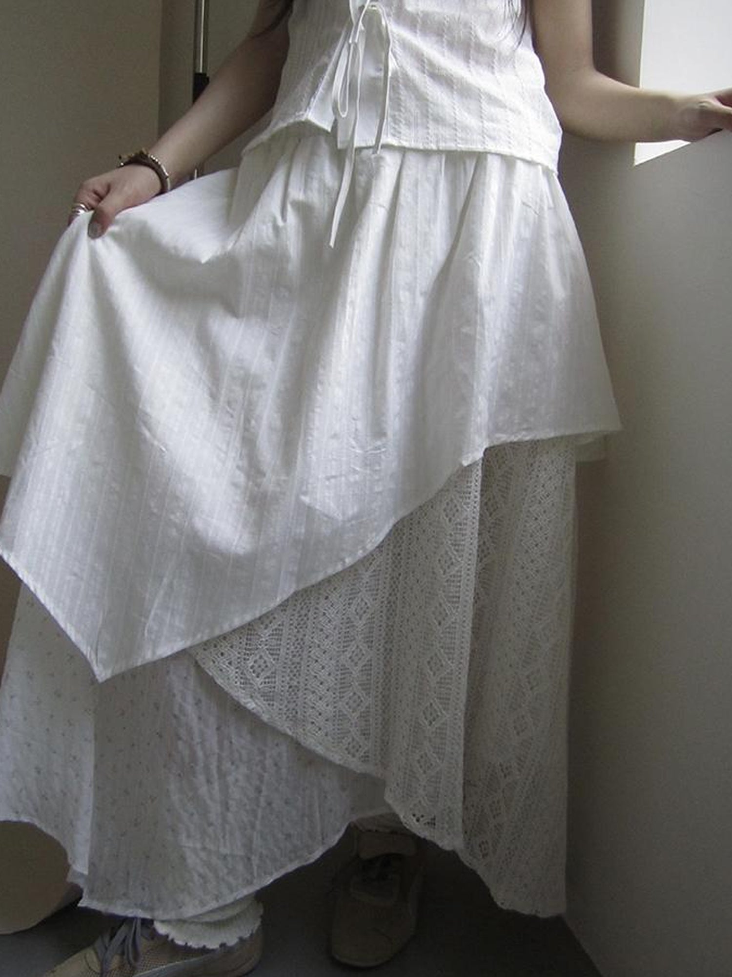 ang project Vintage Floral Patchwork Skirt With Elastic Waist