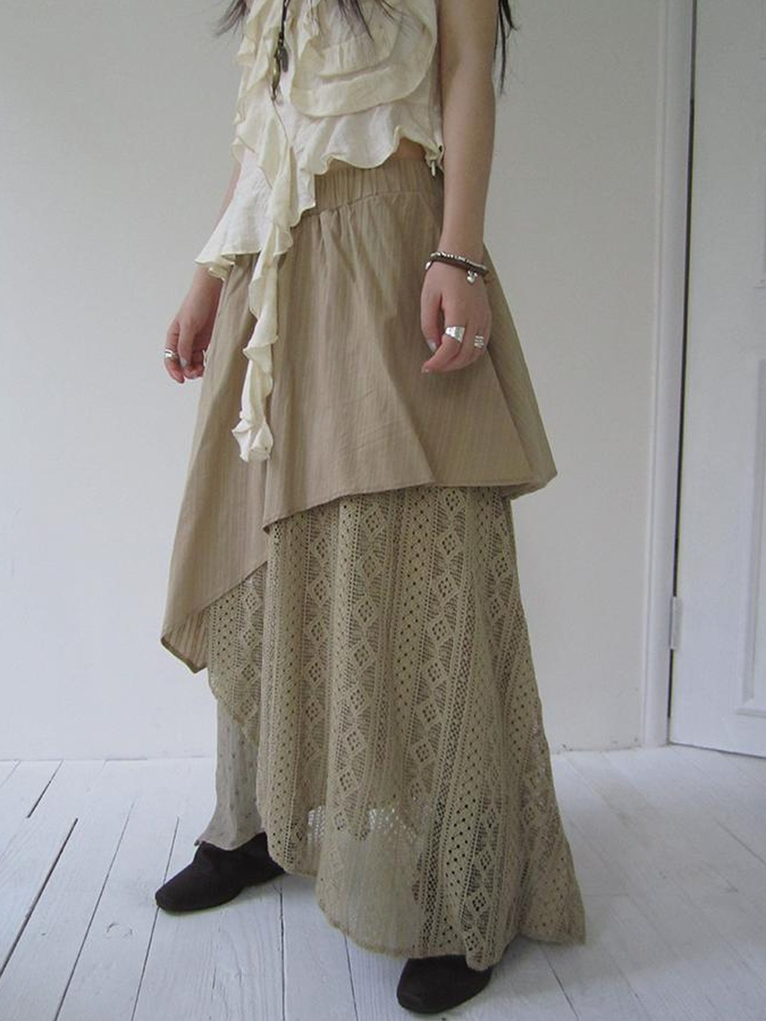 ang project Vintage Floral Patchwork Skirt With Elastic Waist