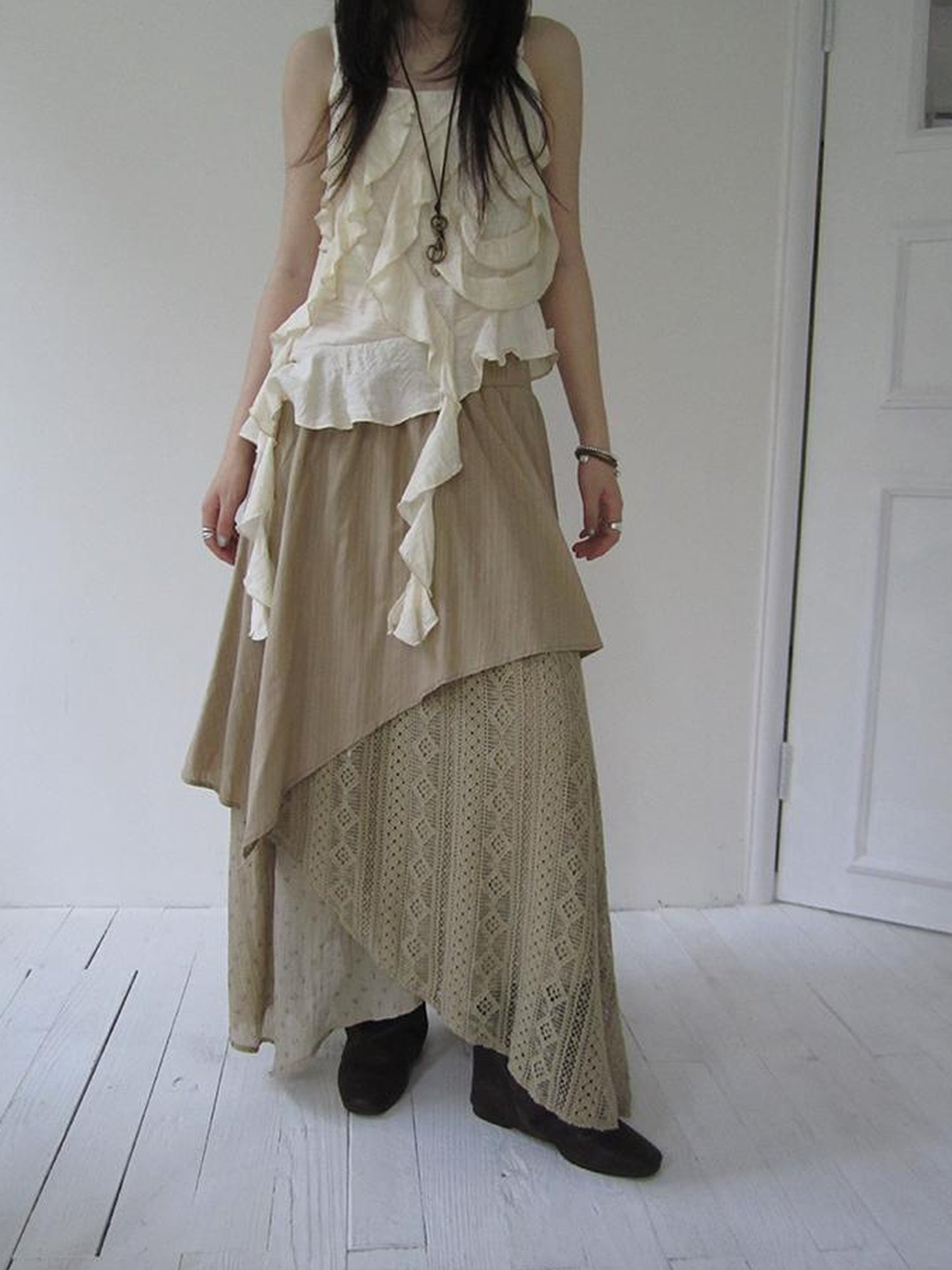 ang project Vintage Floral Patchwork Skirt With Elastic Waist