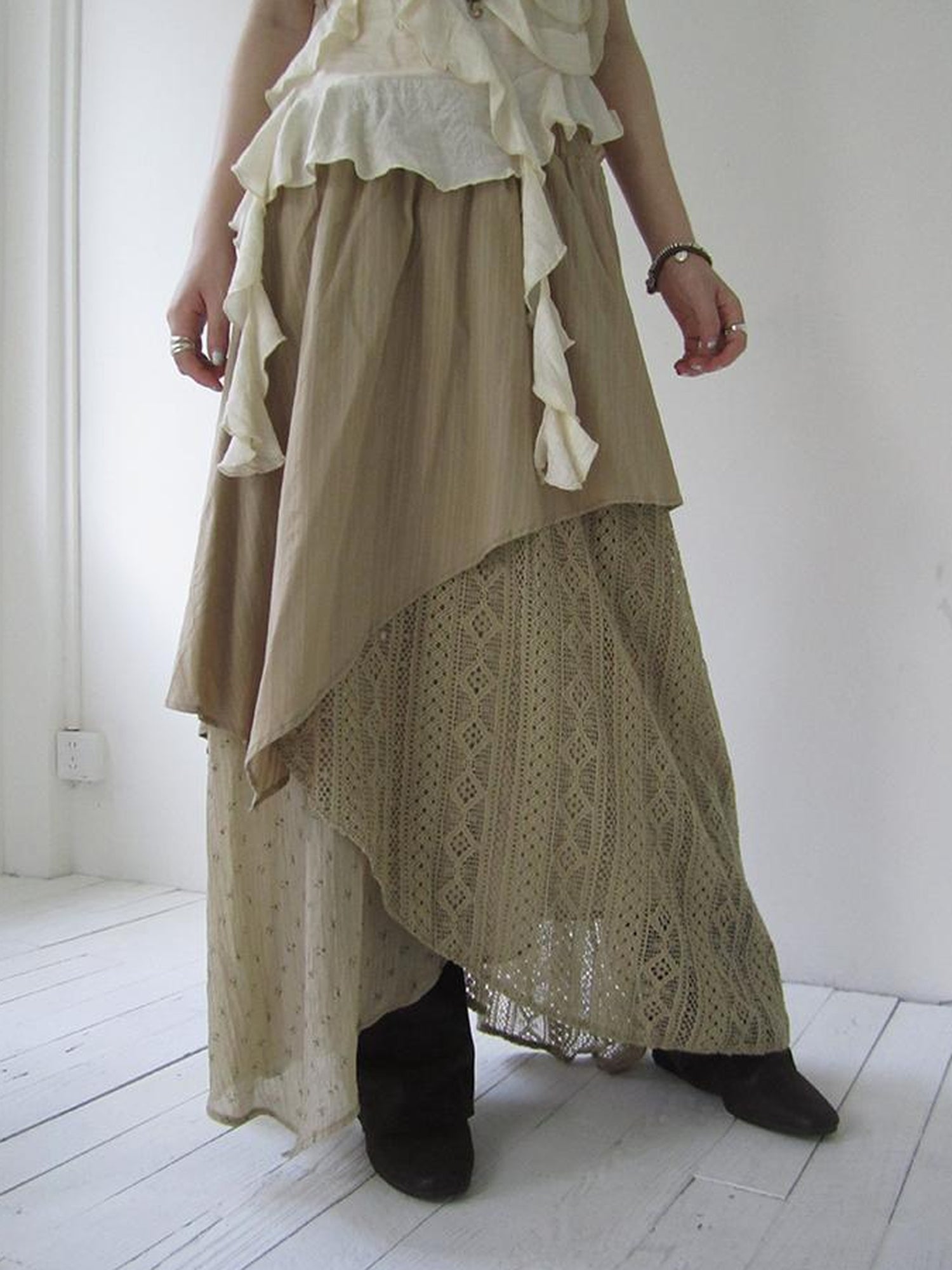 ang project Vintage Floral Patchwork Skirt With Elastic Waist